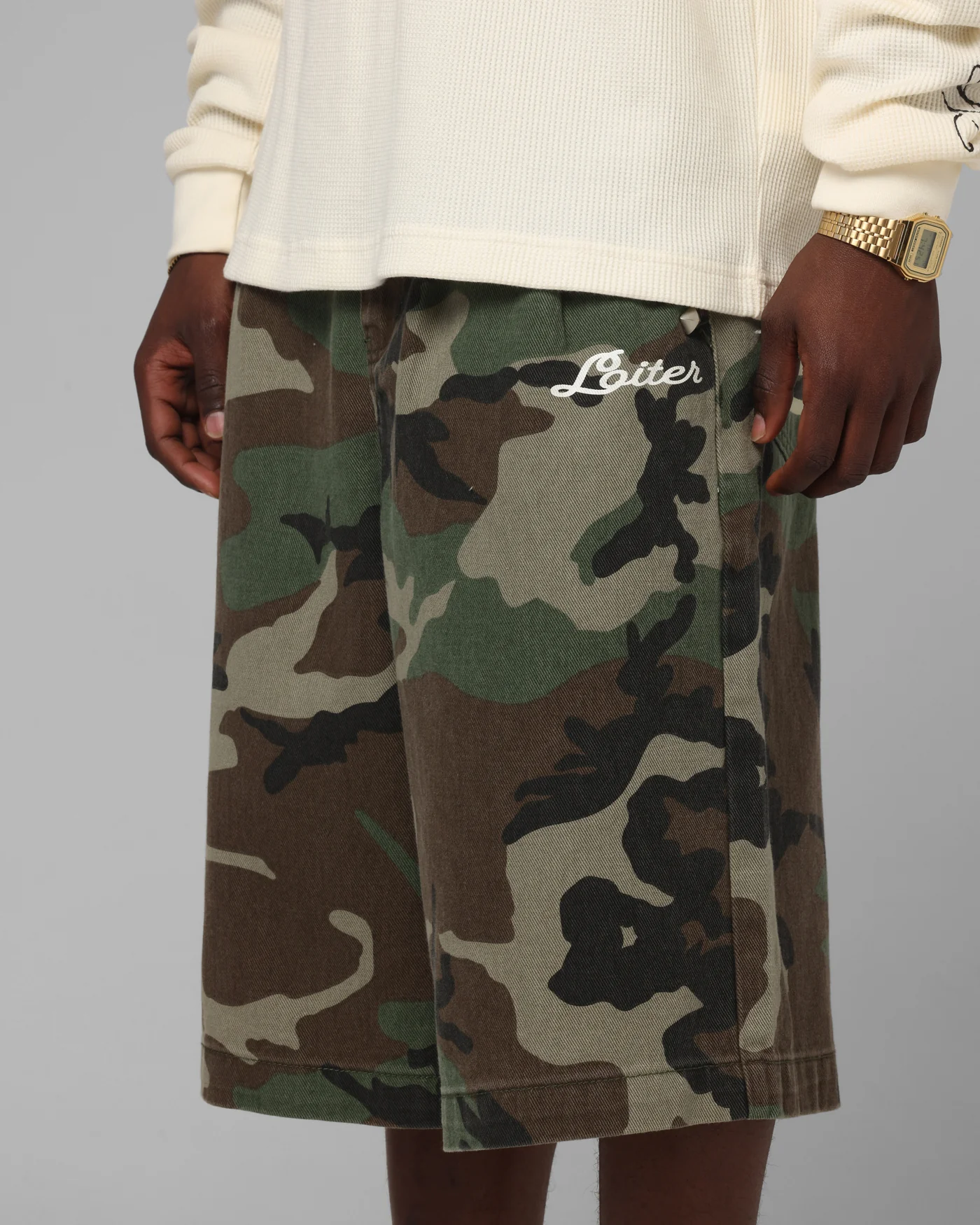 Loiter 3 Quarter Shorts Woodland Camo - Image 3
