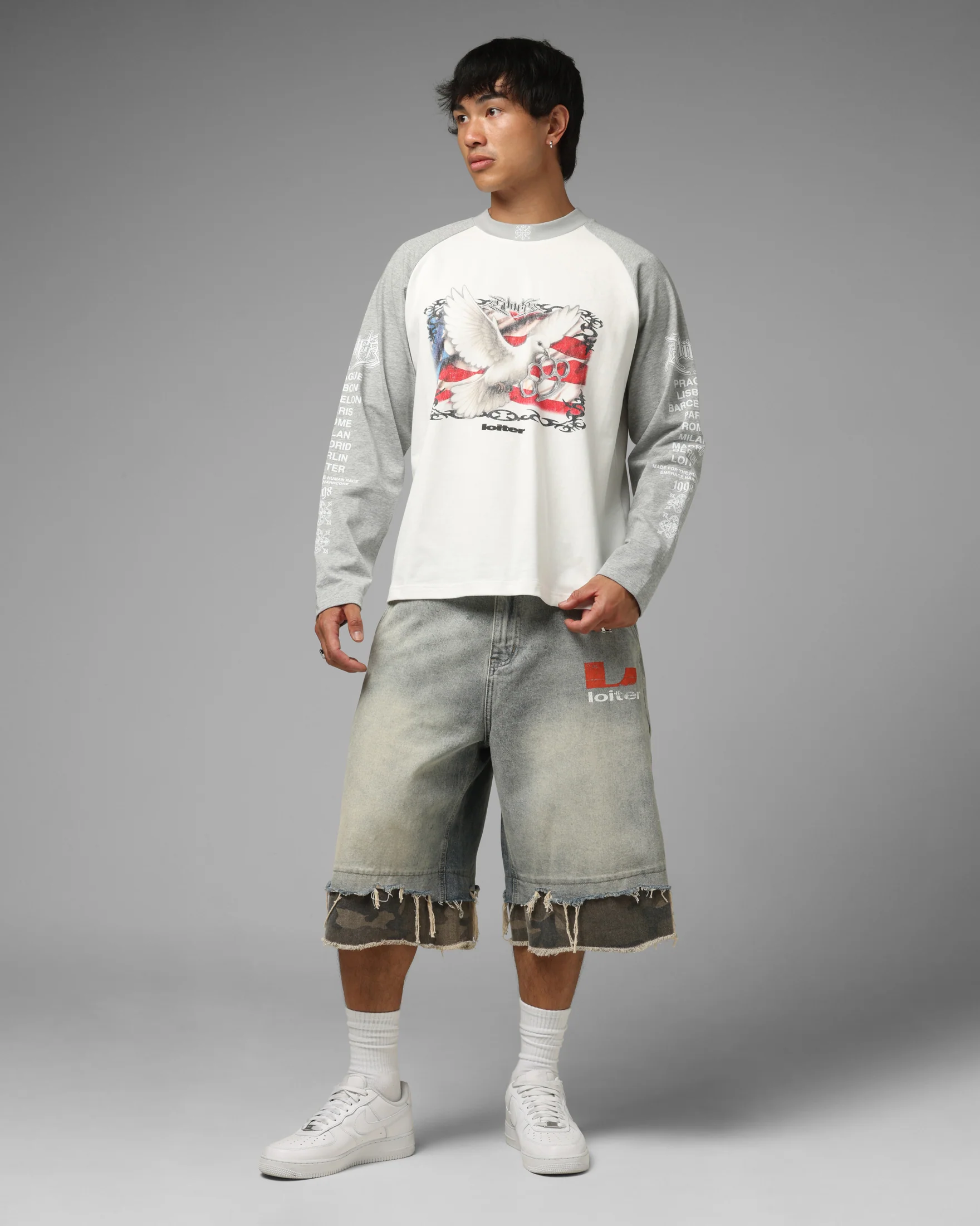 Loiter American Dream Long Sleeve T-Shirt Off White/Grey - Image 2