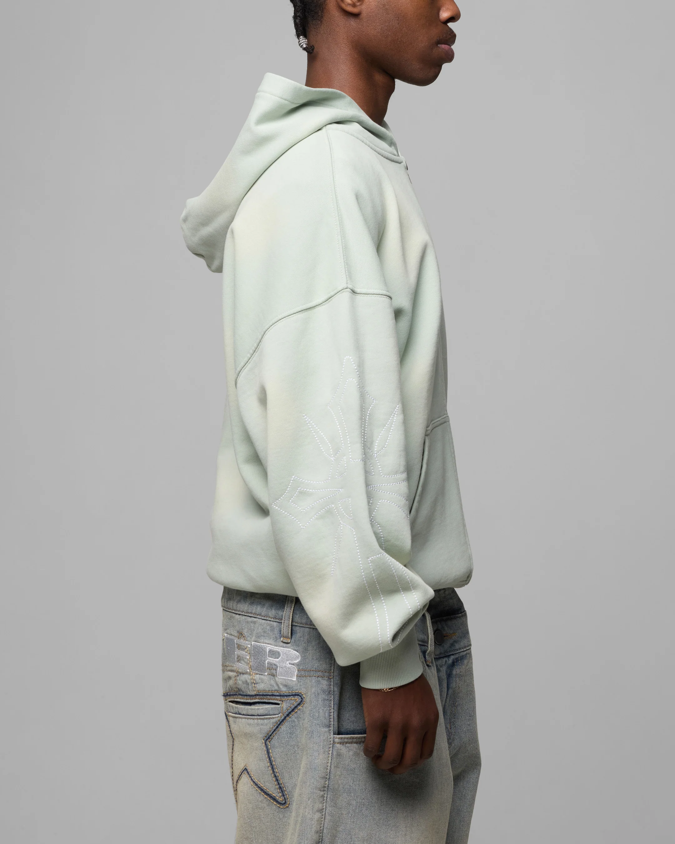 Loiter Atmosphere Full Zip Hoodie Washed Green - Image 5