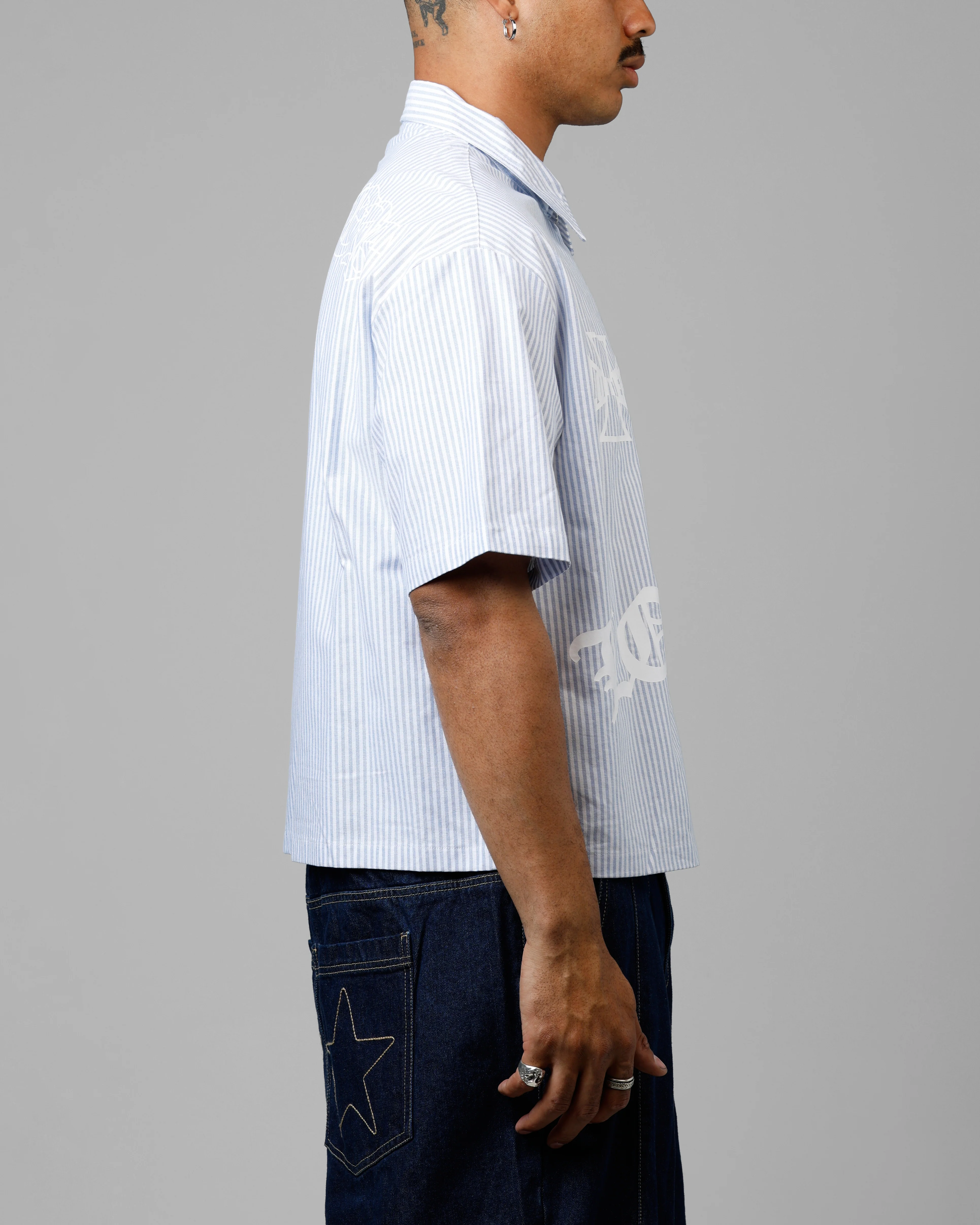 Loiter Chopper Work Shirt Blue/White - Image 4
