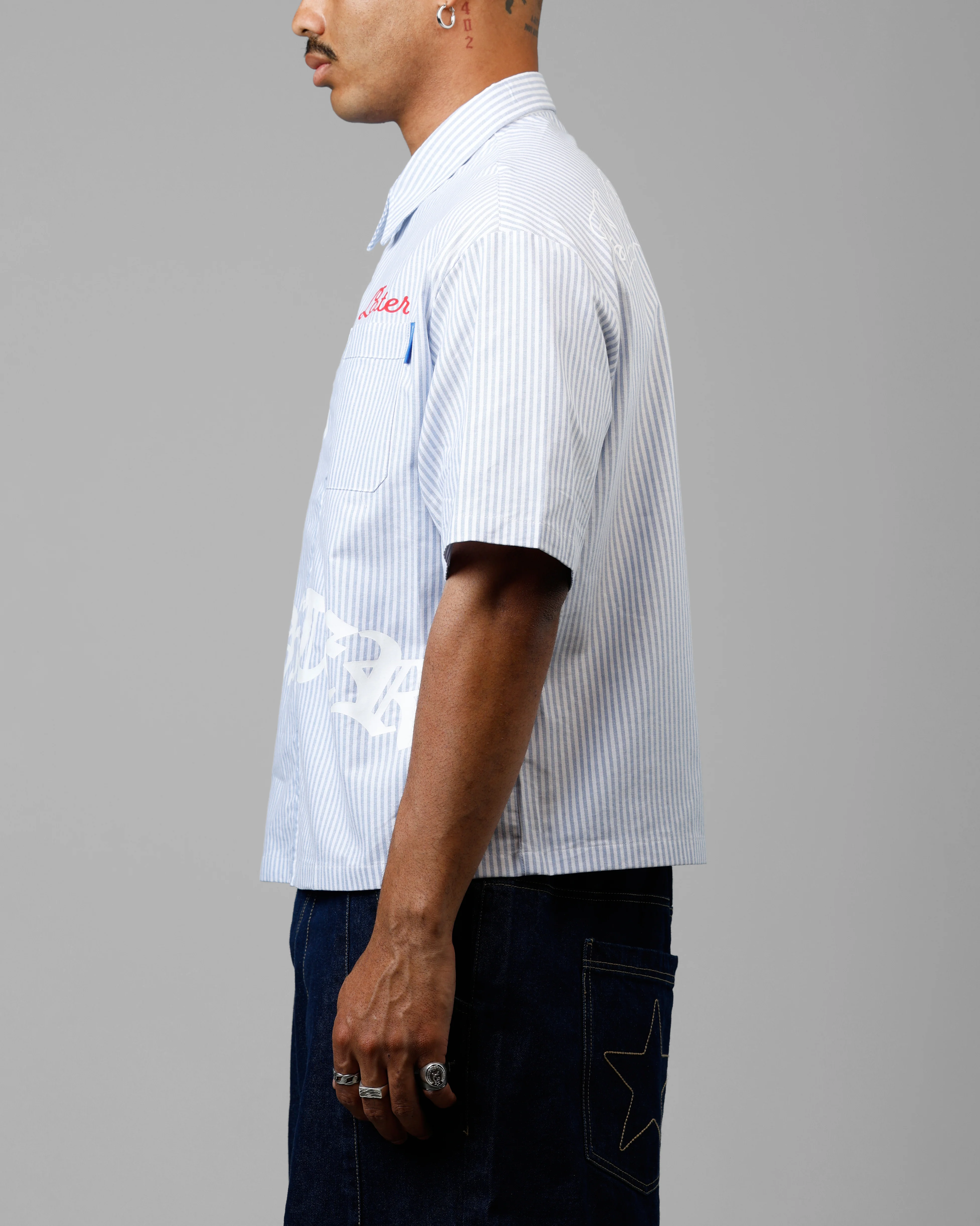 Loiter Chopper Work Shirt Blue/White - Image 5