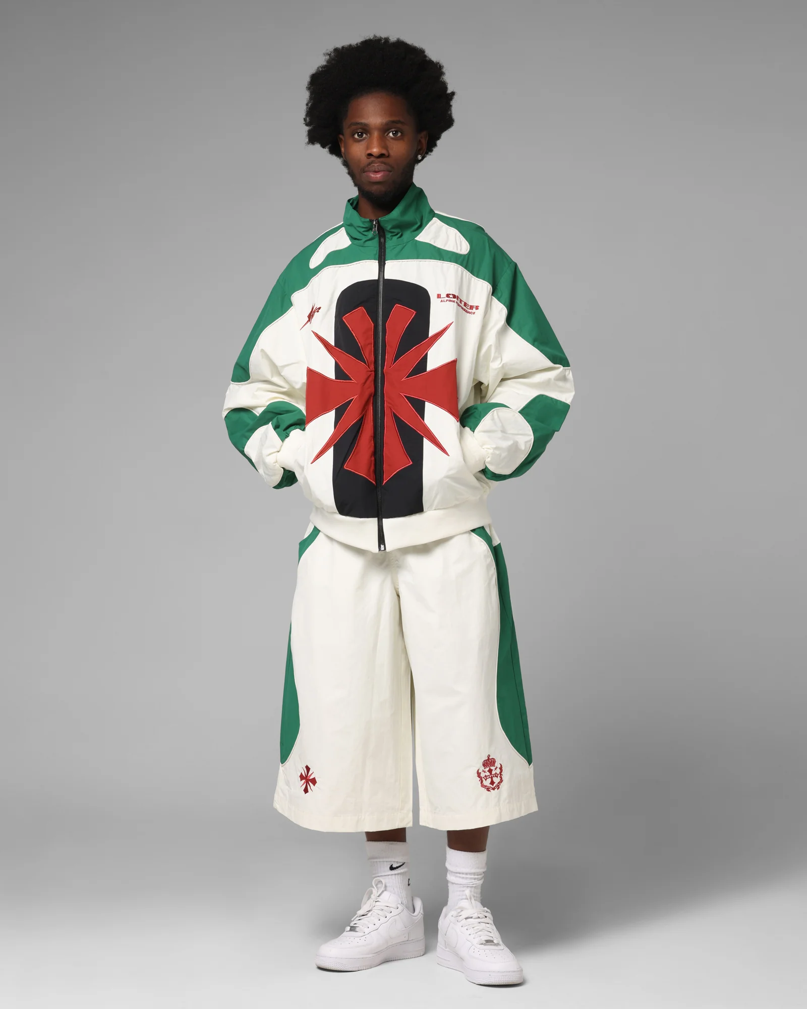 Loiter Club Classic Track Jacket White/Green - Image 3