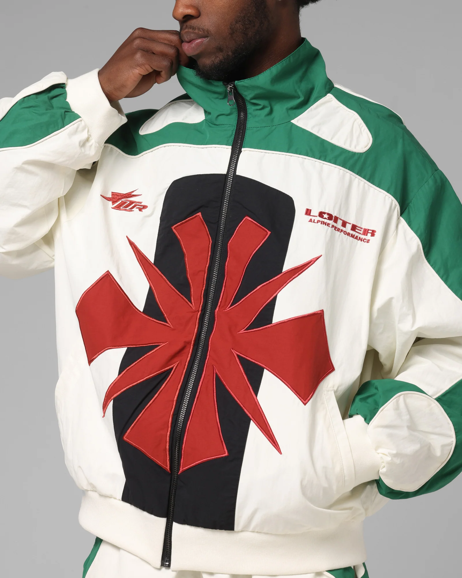 Loiter Club Classic Track Jacket White/Green - Image 7