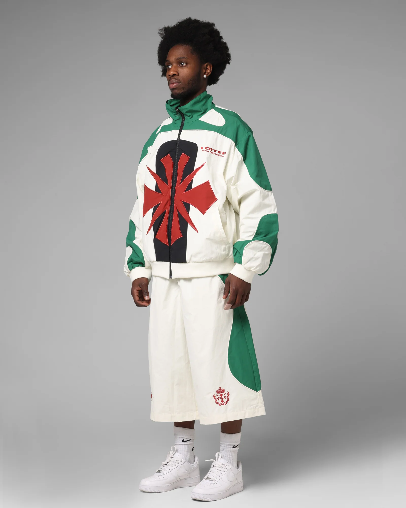 Loiter Club Classic Track Shorts White/Green - Image 2