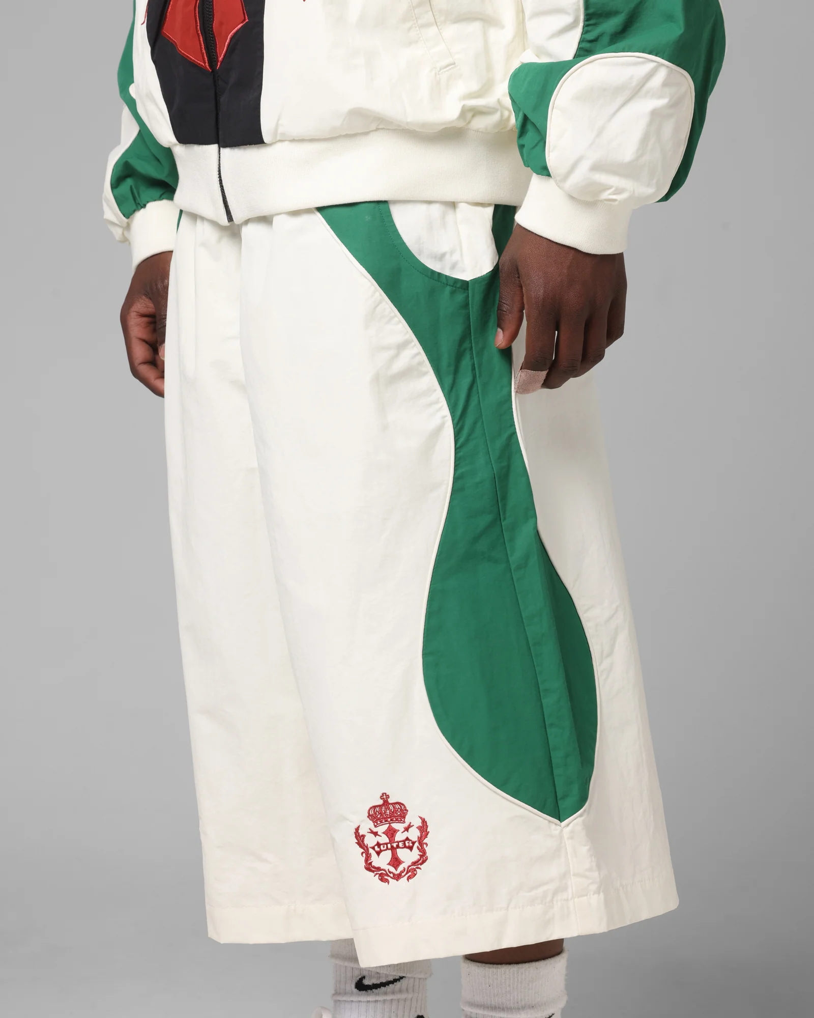 Loiter Club Classic Track Shorts White/Green - Image 3