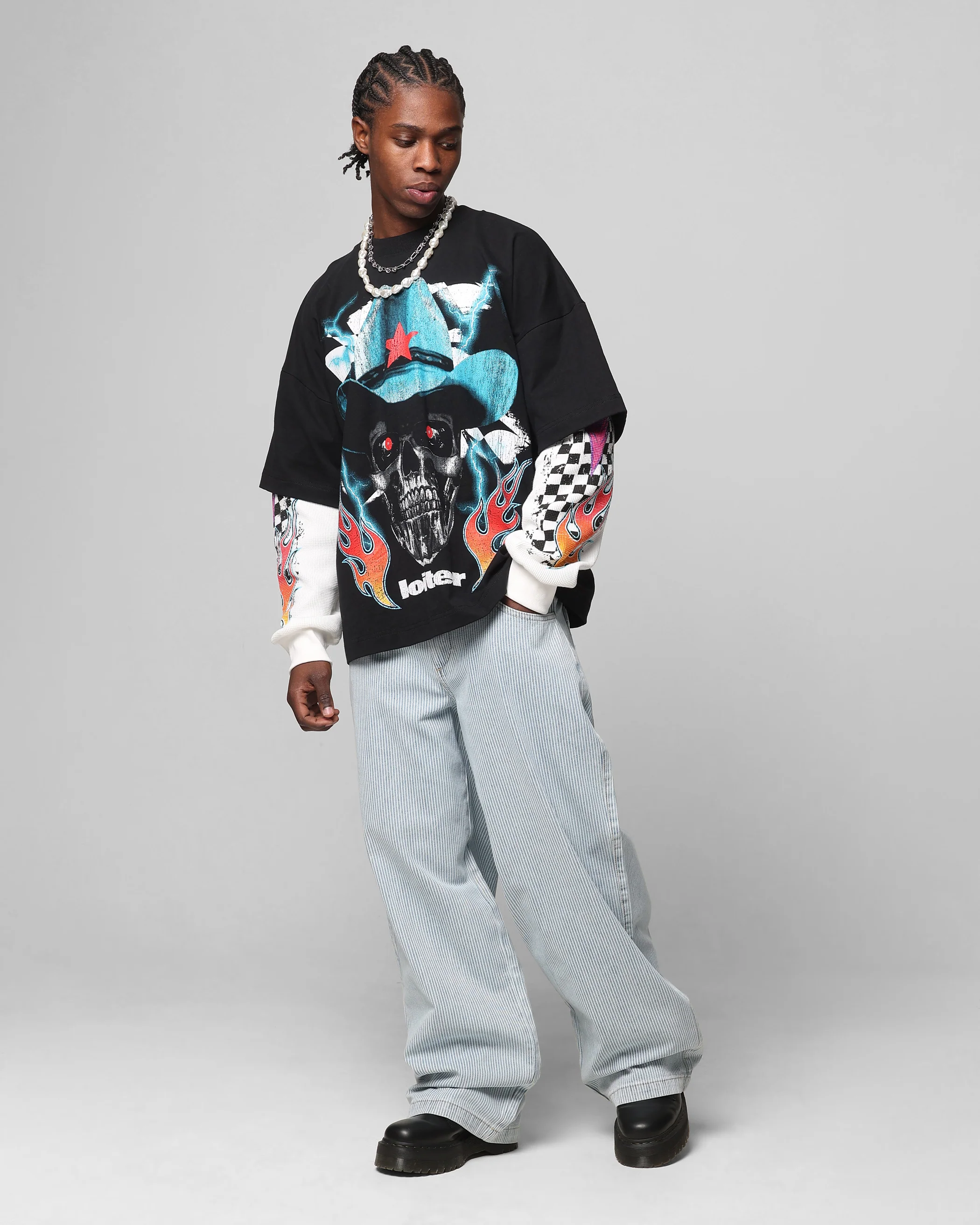 Loiter Collateral Baggy Jeans Blue Pin Stripe - Image 2