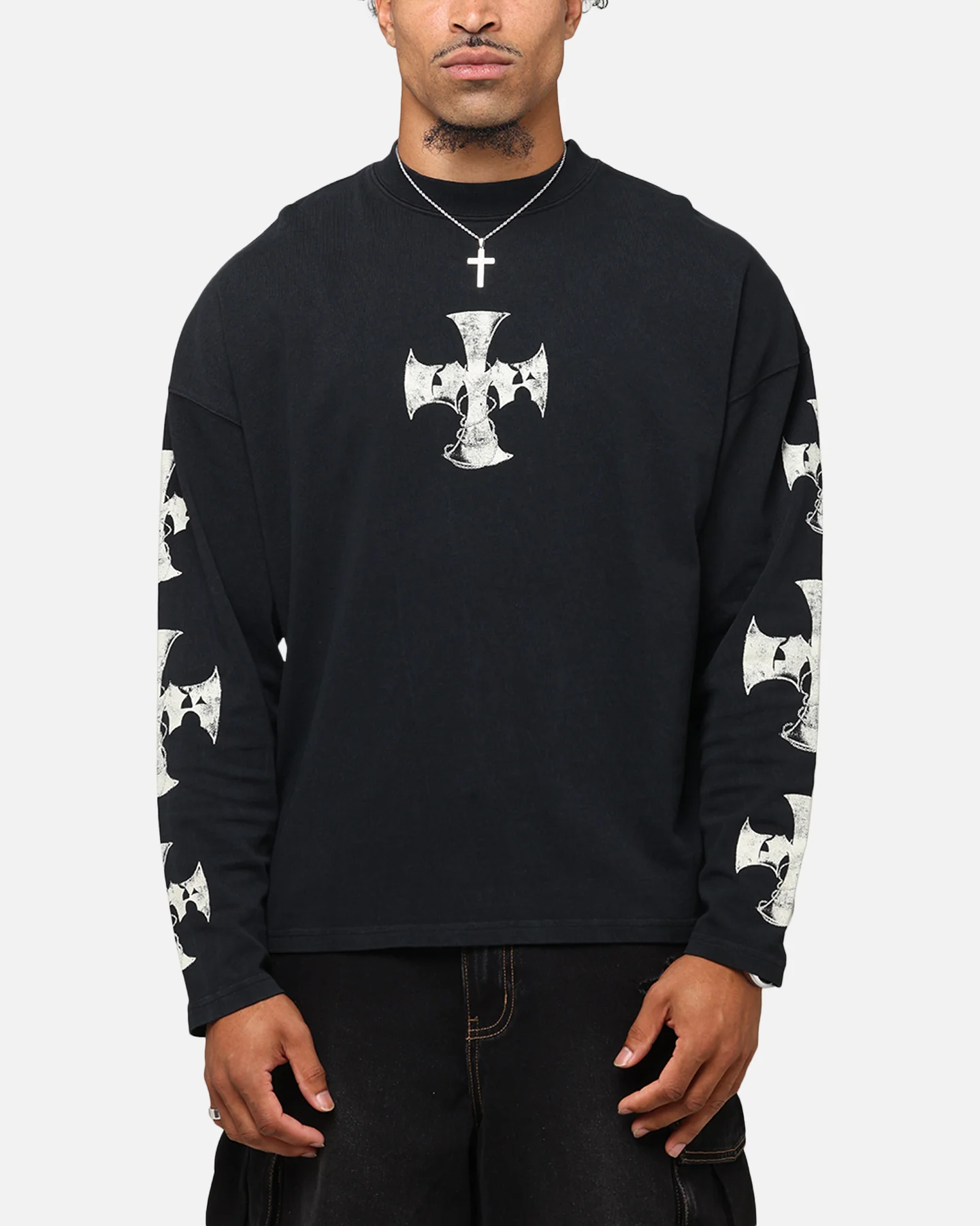 Loiter Cross Long Sleeve T-Shirt Black Acidwash - Image 2