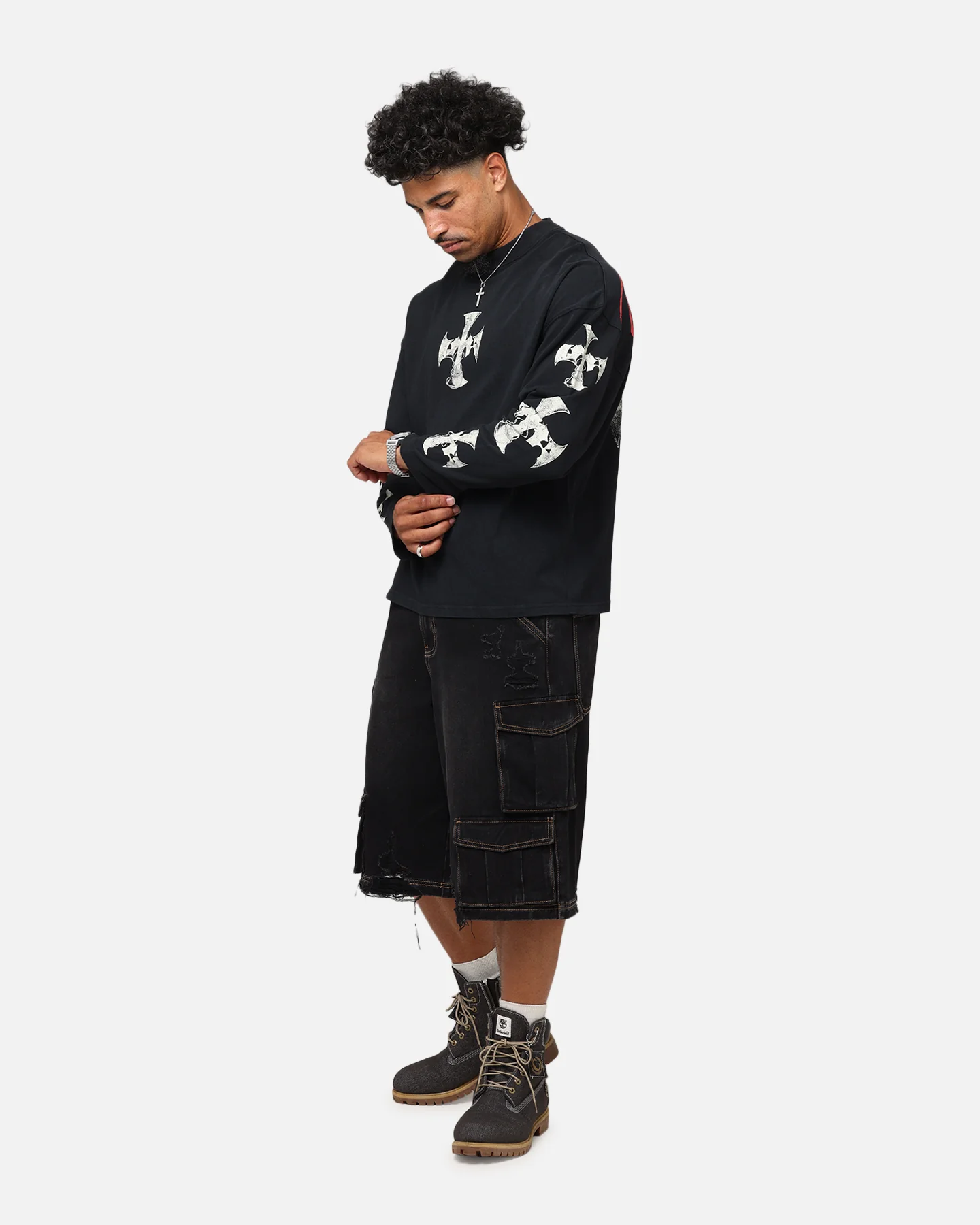 Loiter Cross Long Sleeve T-Shirt Black Acidwash - Image 4
