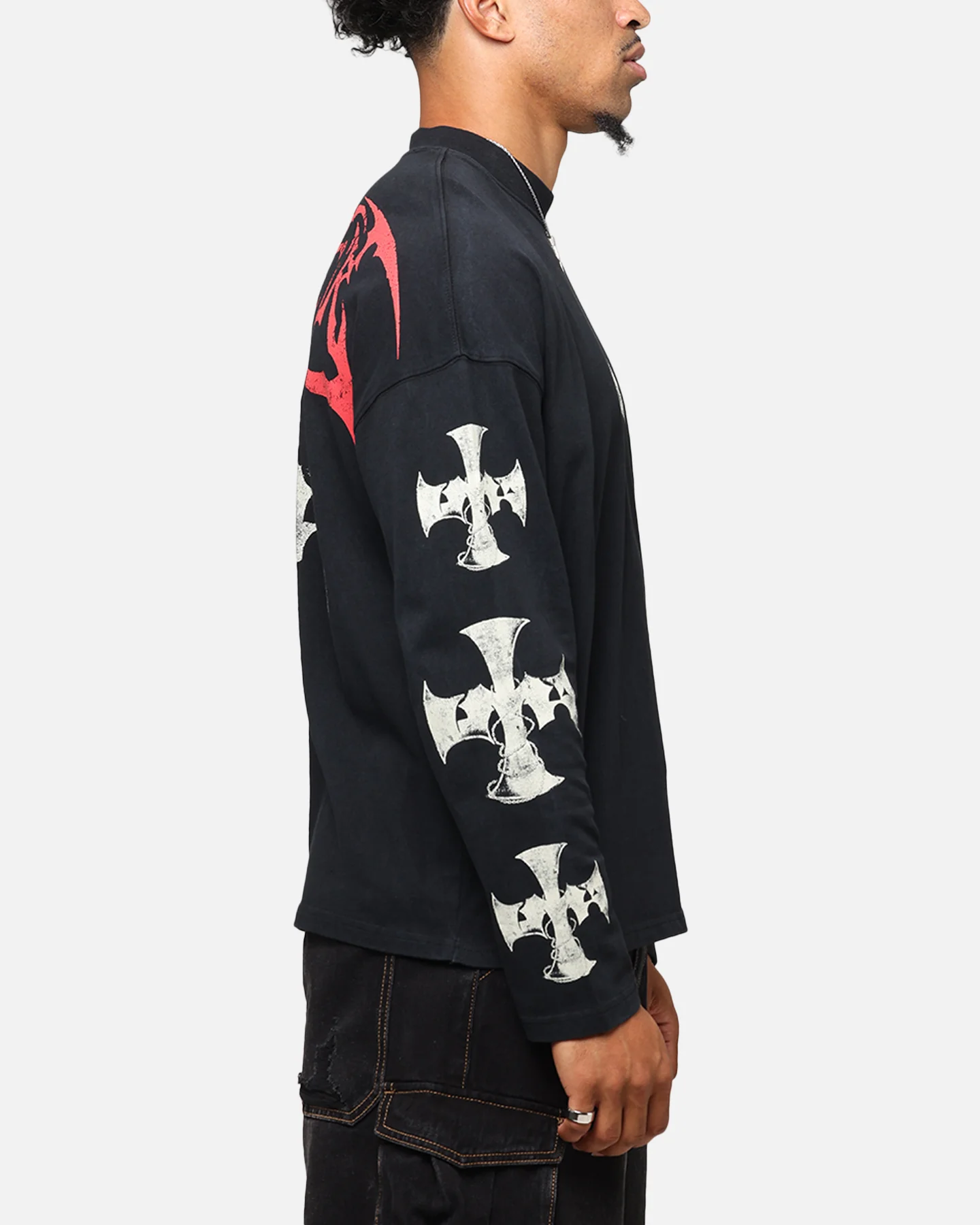 Loiter Cross Long Sleeve T-Shirt Black Acidwash - Image 5