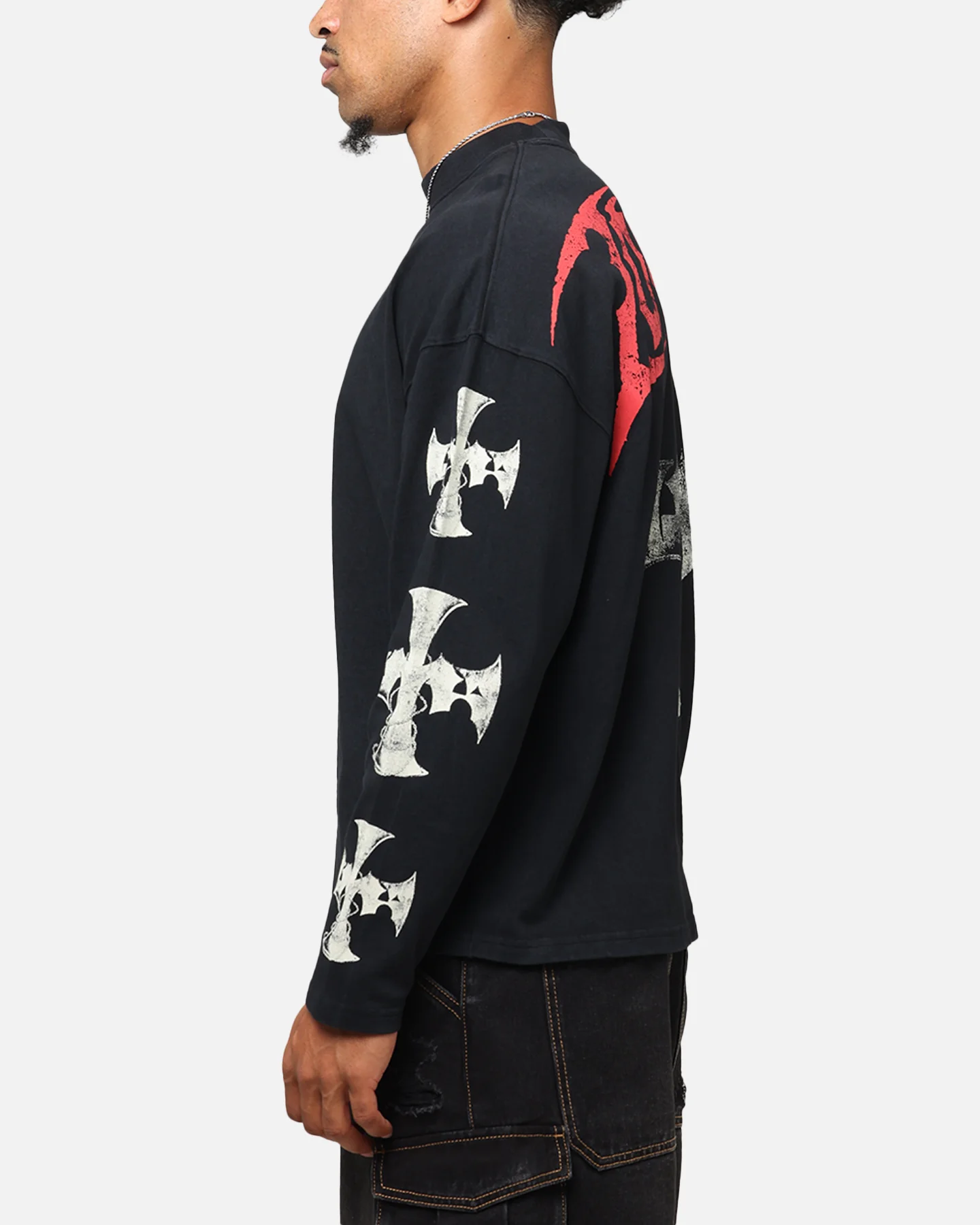 Loiter Cross Long Sleeve T-Shirt Black Acidwash - Image 6
