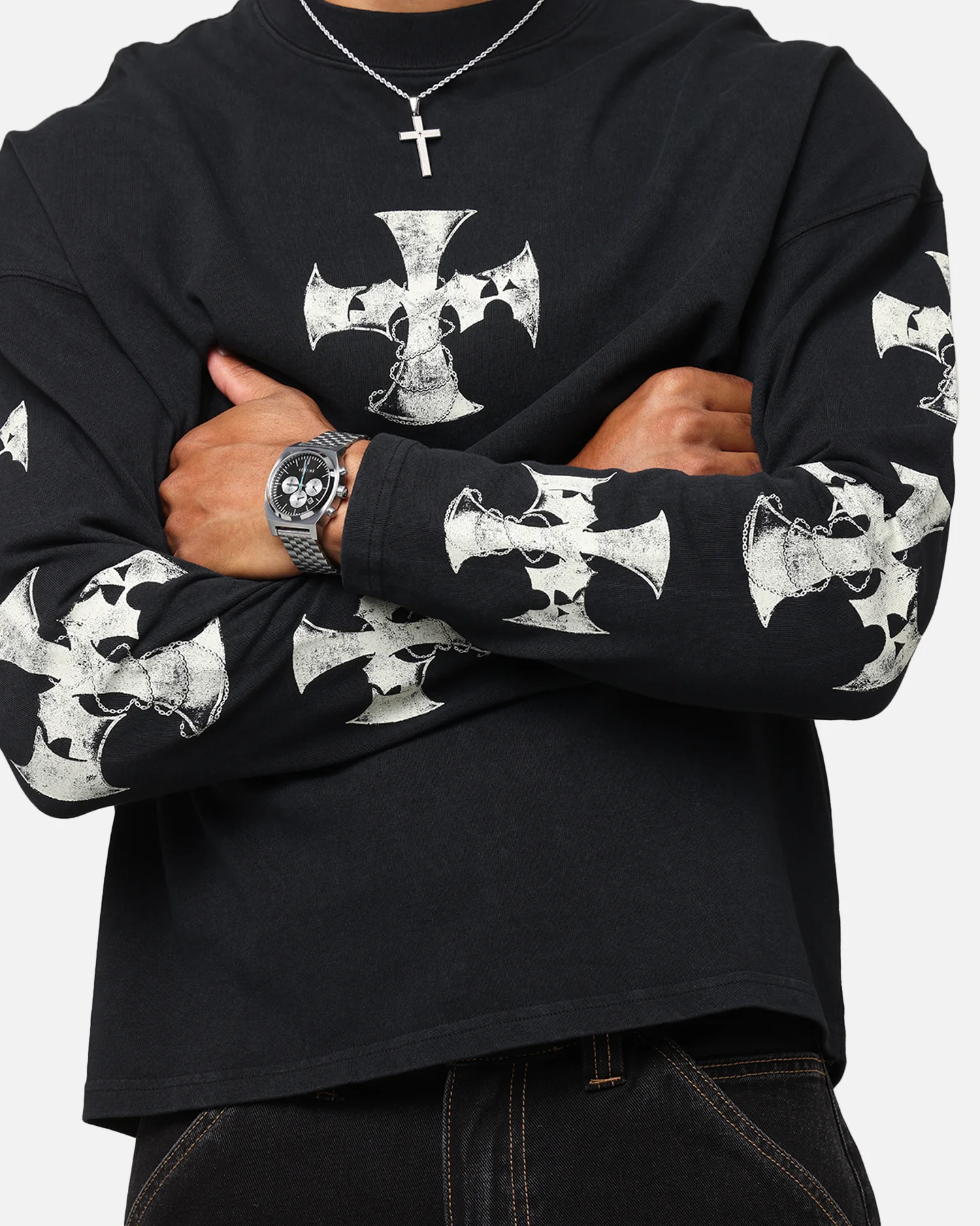 Loiter Cross Long Sleeve T-Shirt Black Acidwash - Image 8