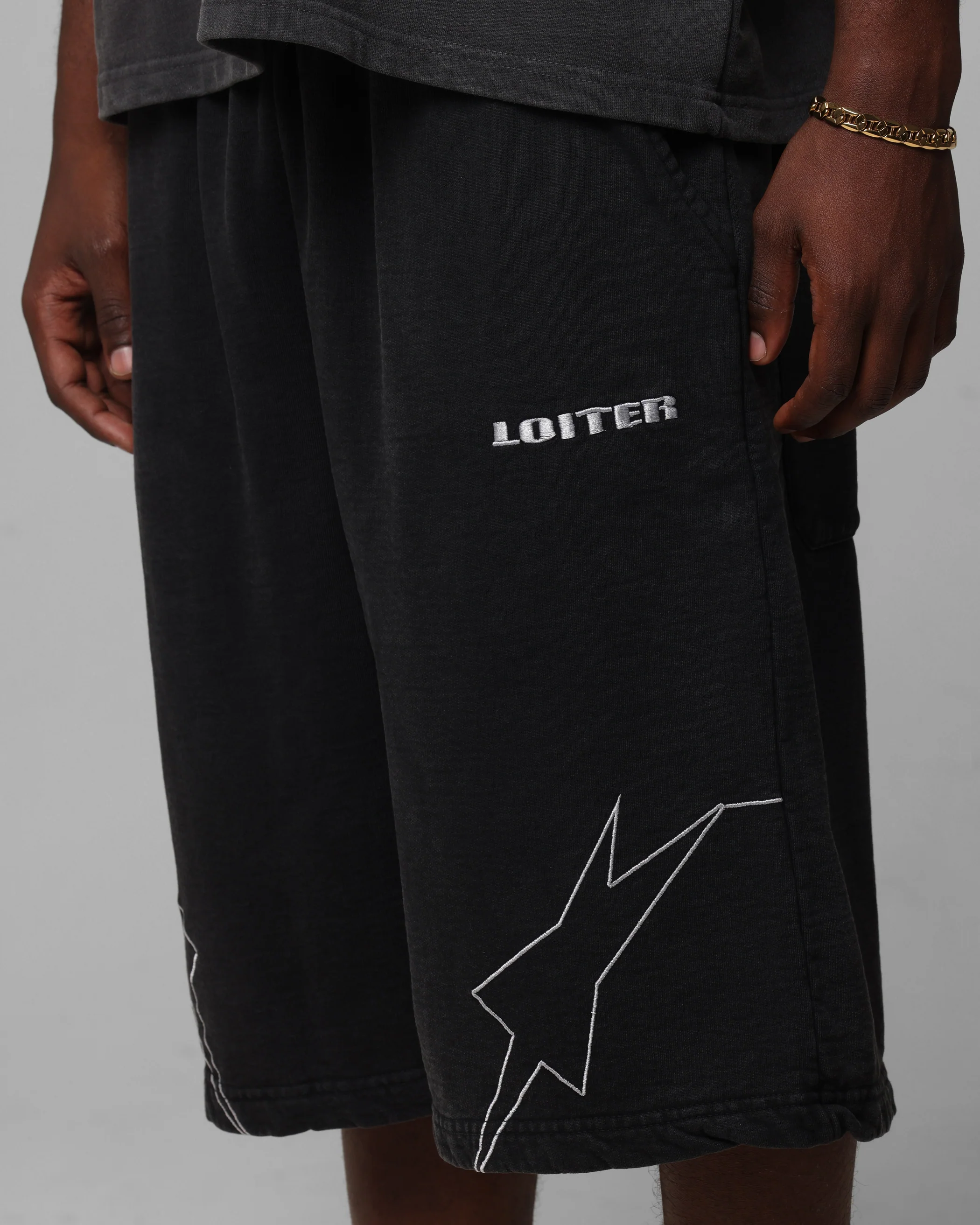 Loiter Dark Performance Fleece Shorts Washed Charcoal - Image 3