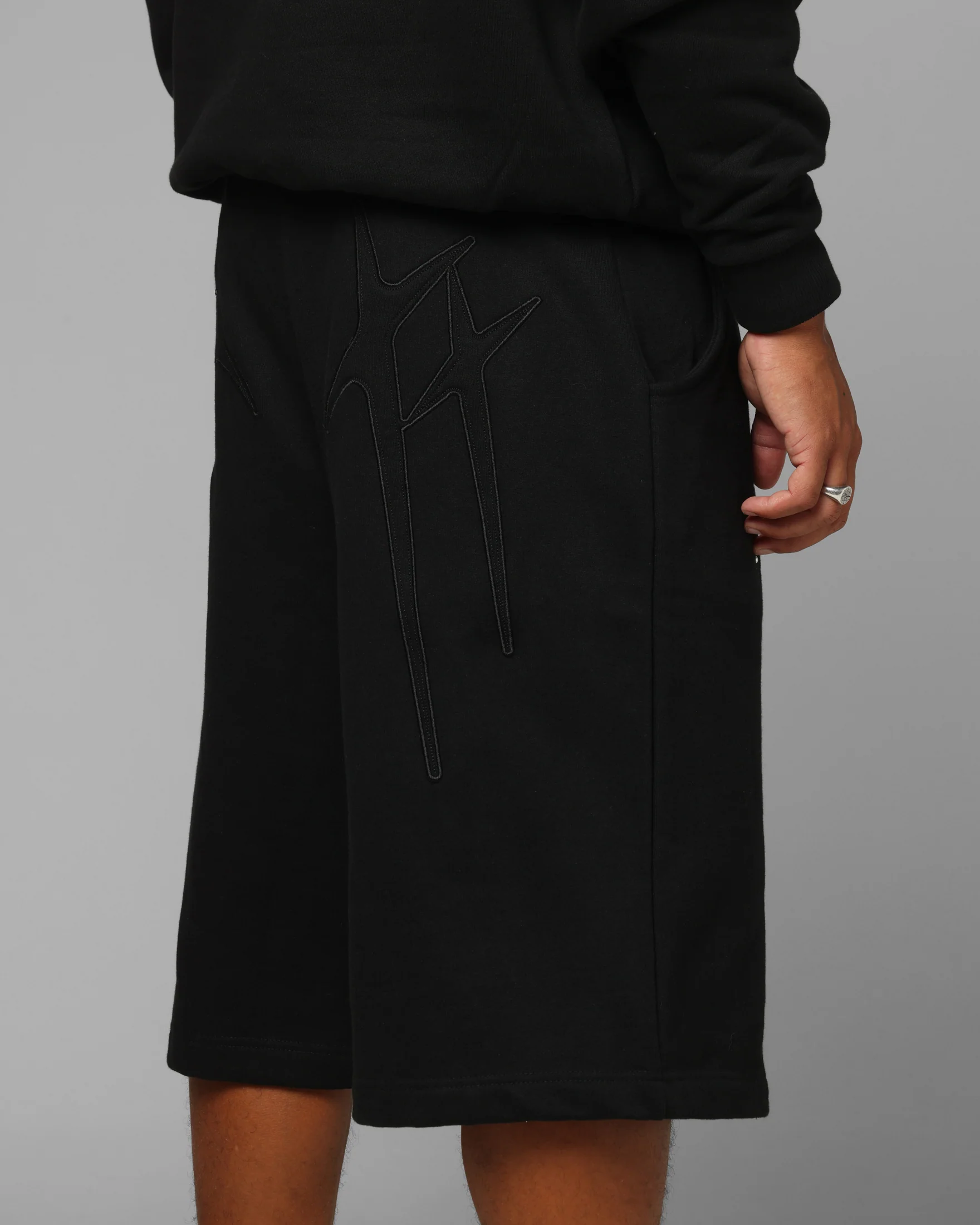 Loiter Destruct Sweat Shorts Black - Image 4