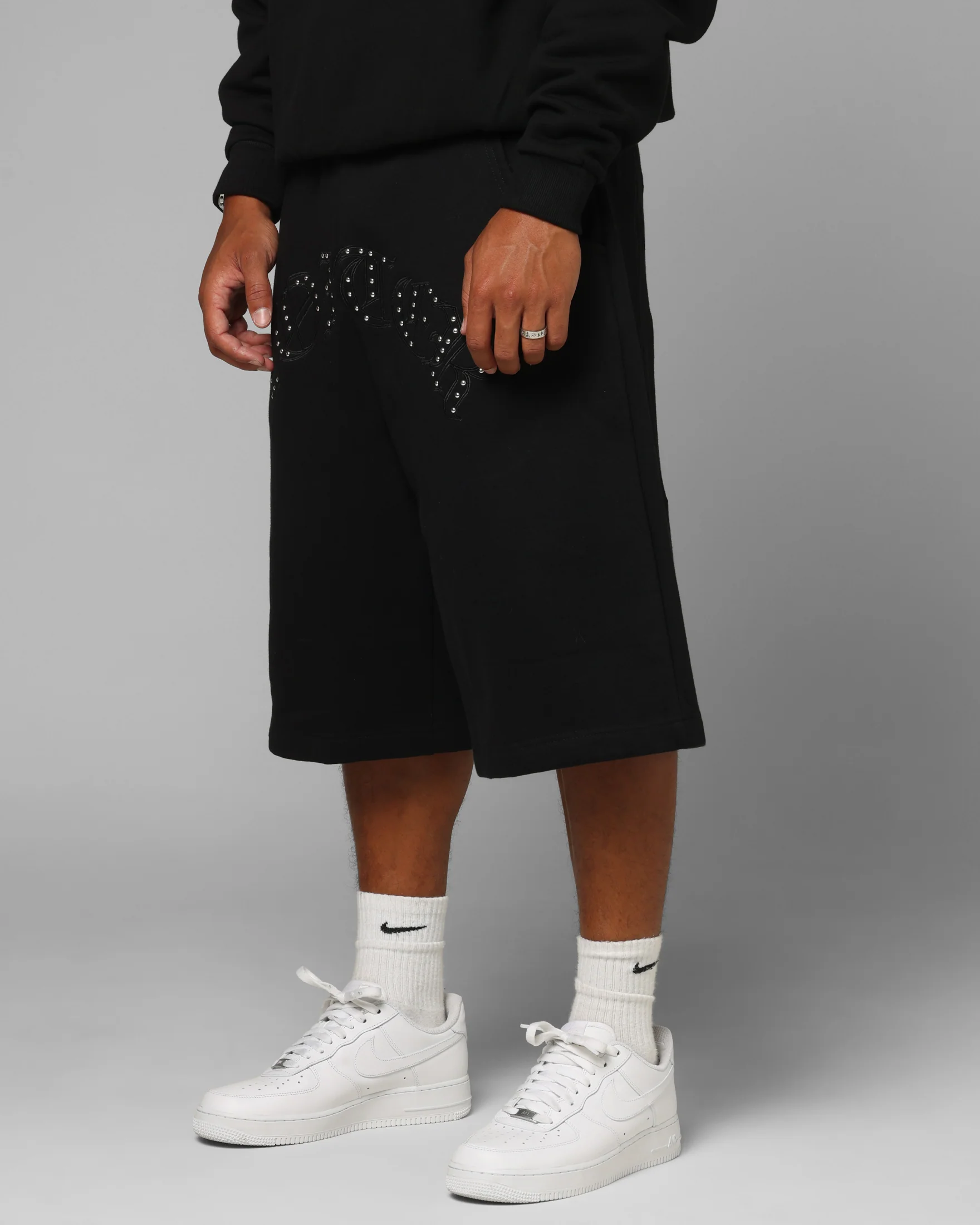 Loiter Destruct Sweat Shorts Black - Image 5