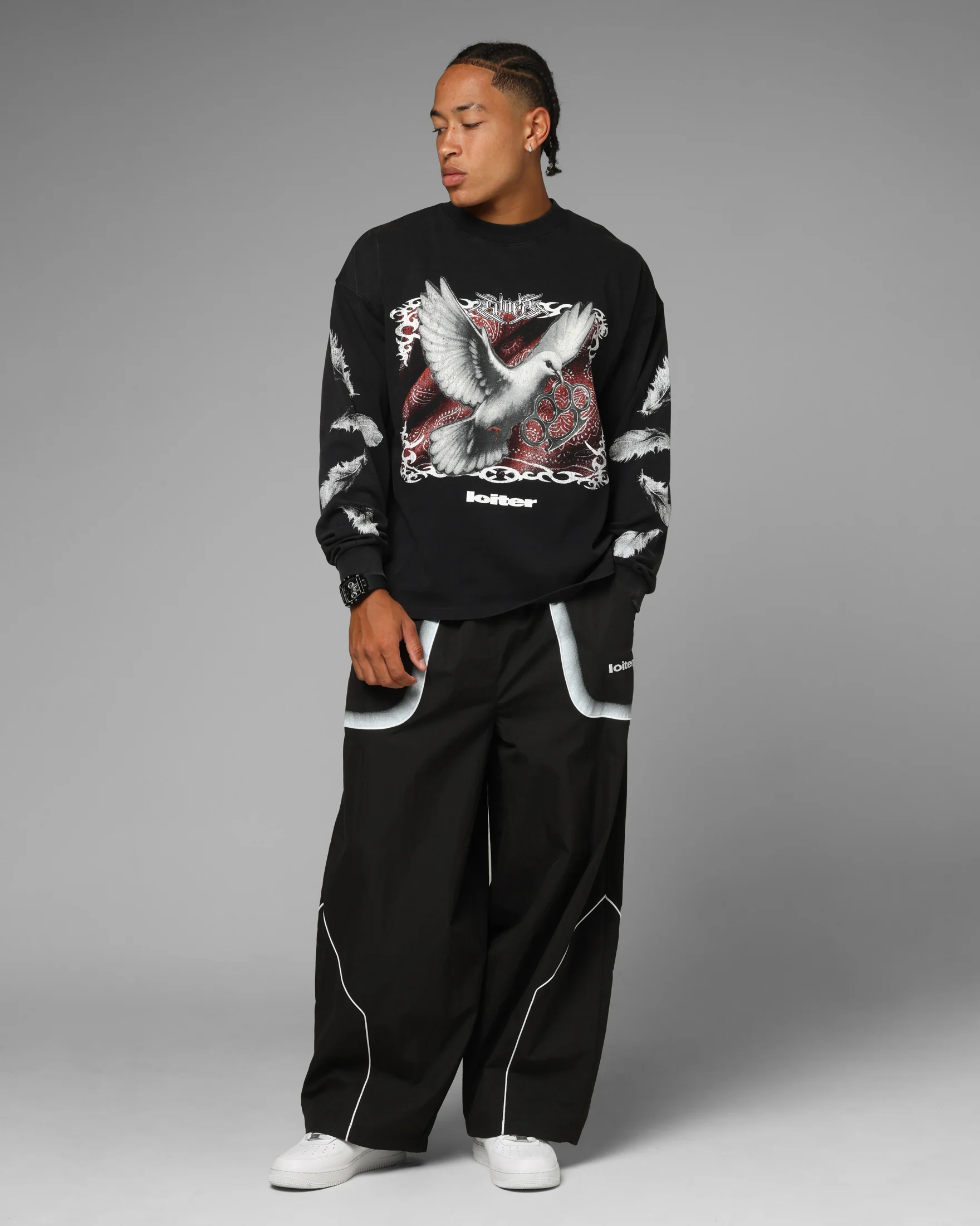 Loiter Dove Vintage Long Sleeve T-Shirt Black - Image 3