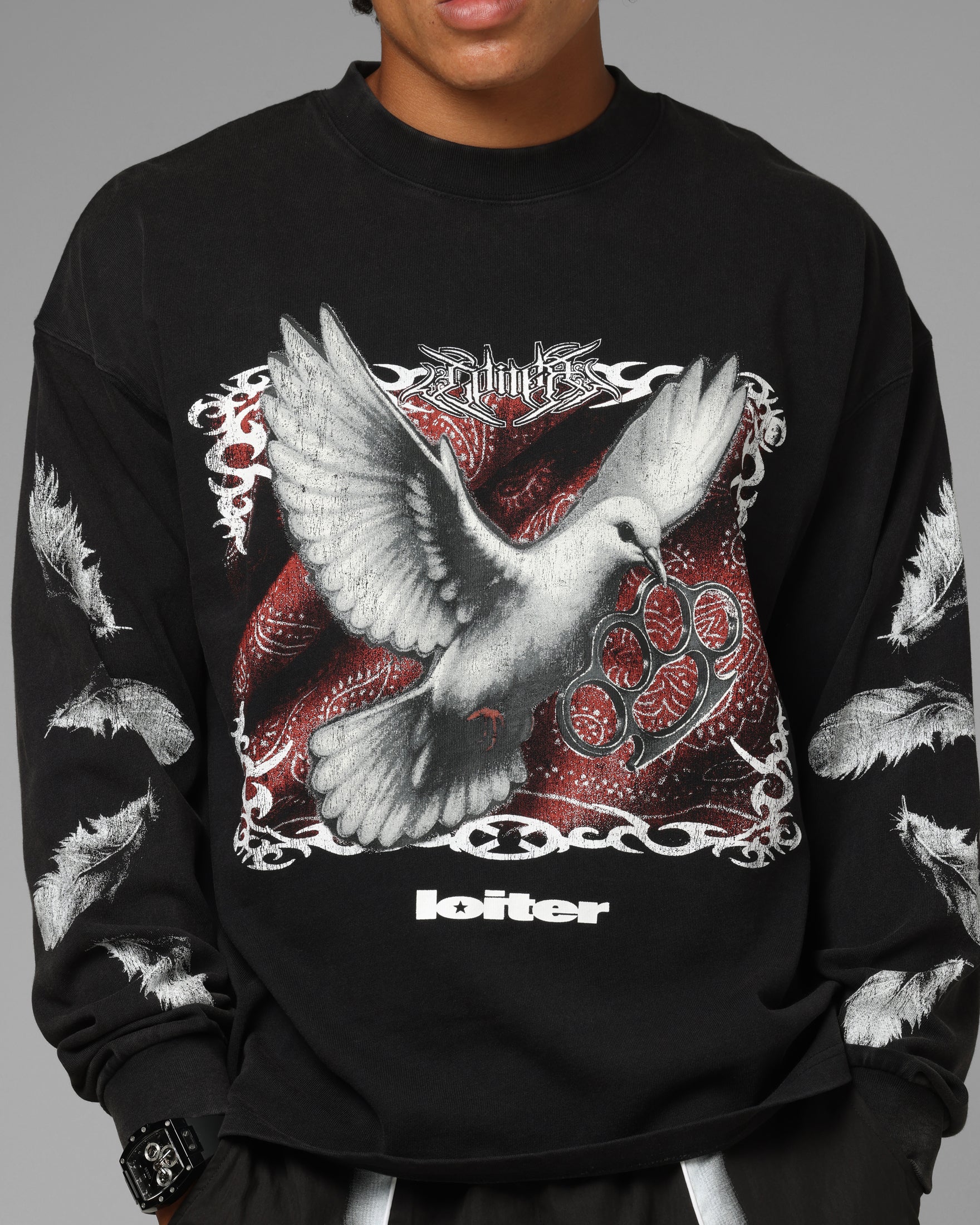 Loiter Dove Vintage Long Sleeve T-Shirt Black - Image 8