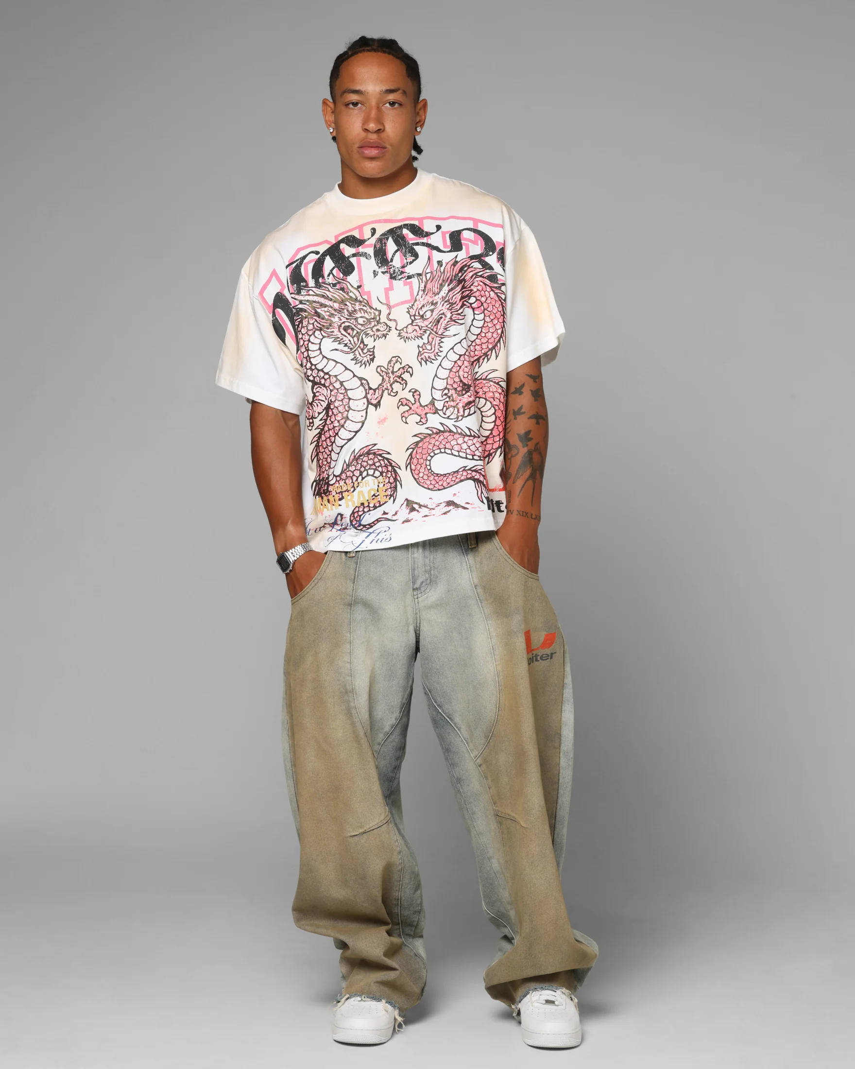 Loiter Dragon Rhinestone T-Shirt White - Image 3