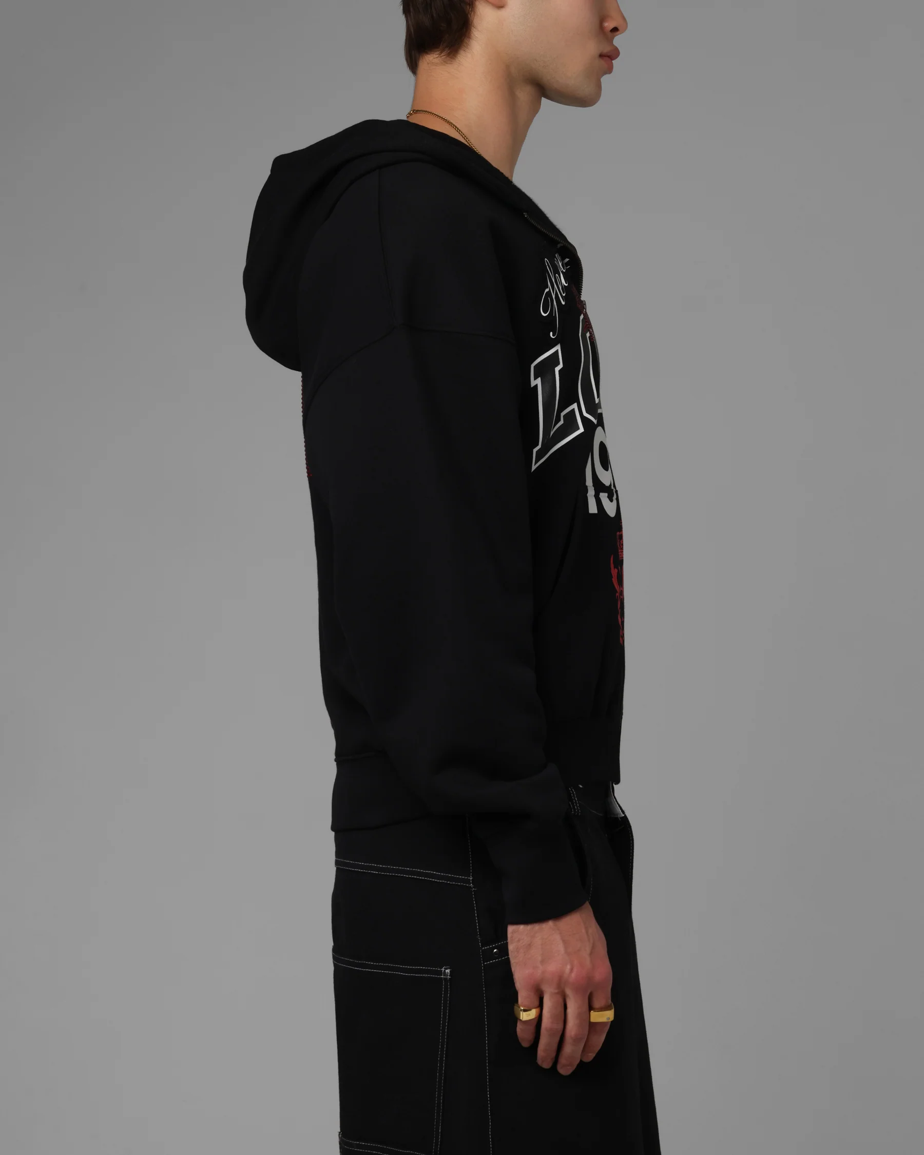 Loiter Drop Out Zip Hoodie Black - Image 5