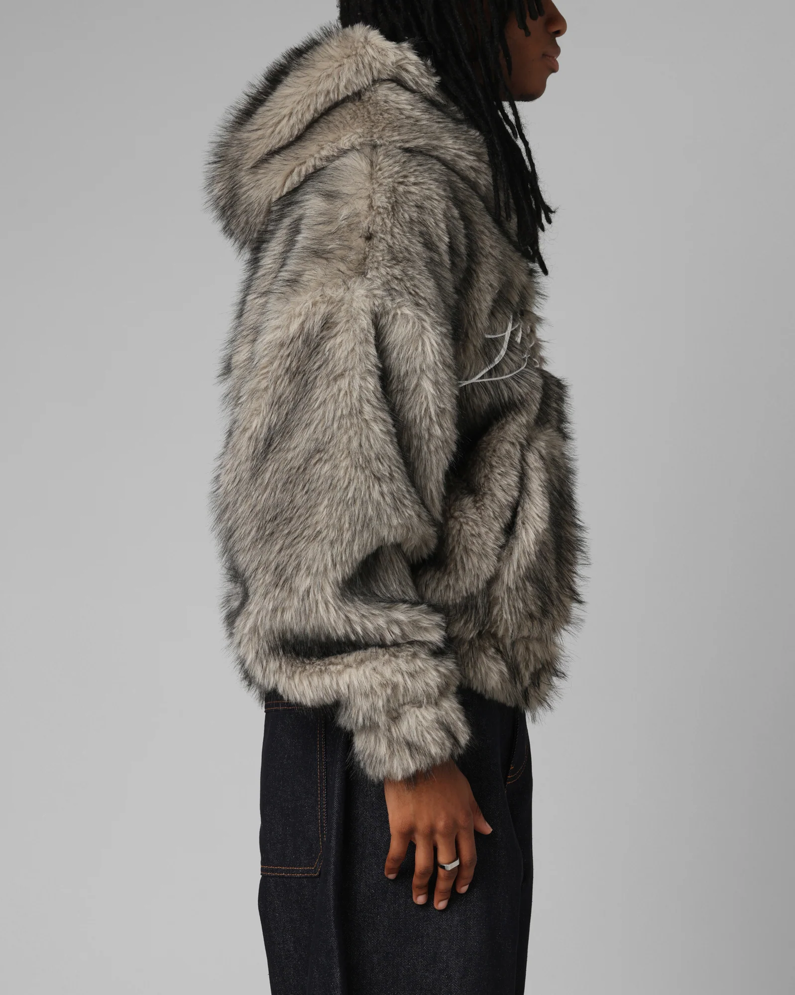 Loiter Faux Fur Hooded Jacket Off White - Image 5