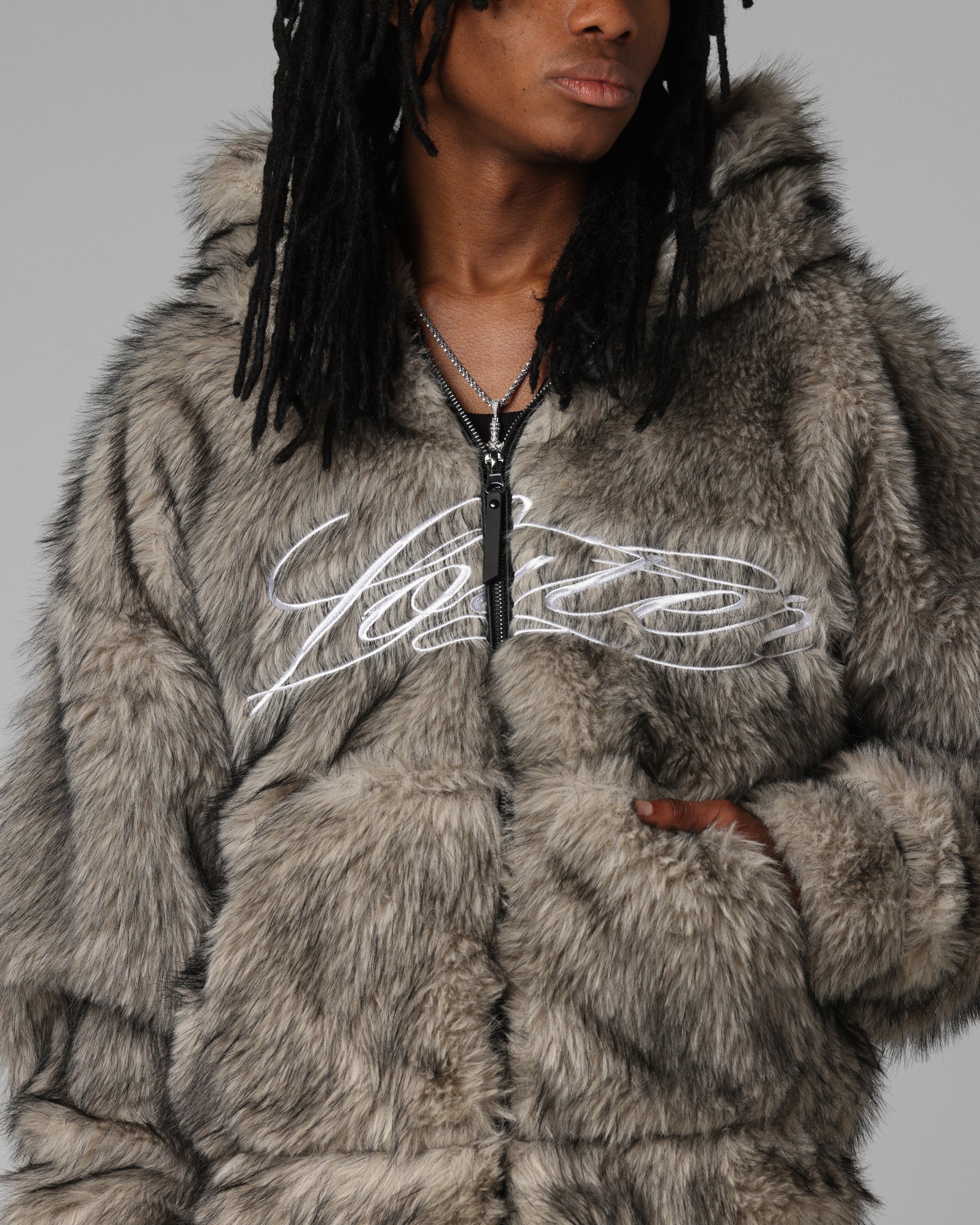 Loiter Faux Fur Hooded Jacket Off White - Image 7