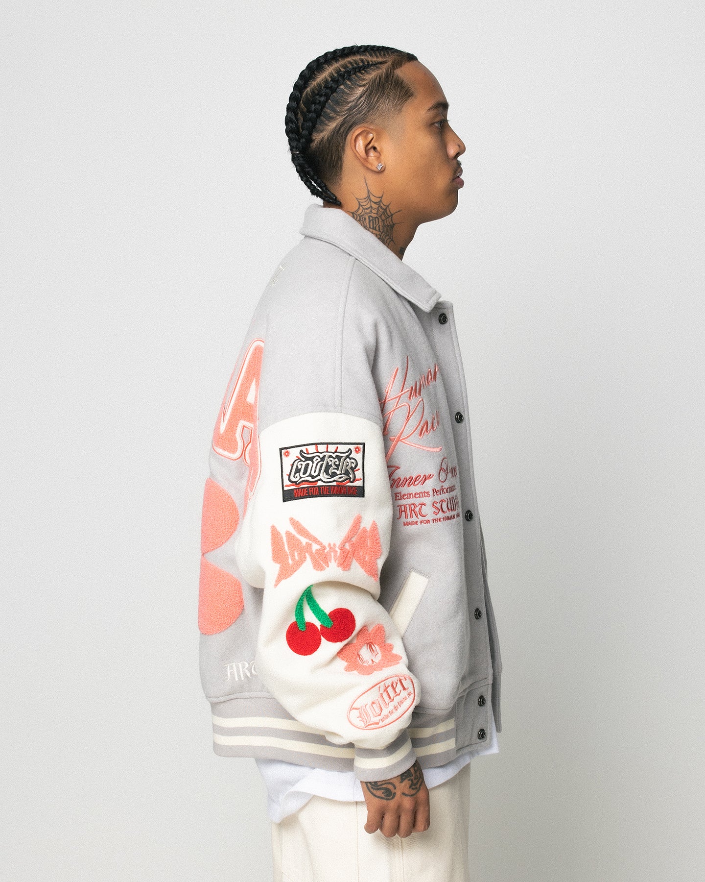 Loiter Flower Varsity Jacket Light Grey/Off White - Image 9