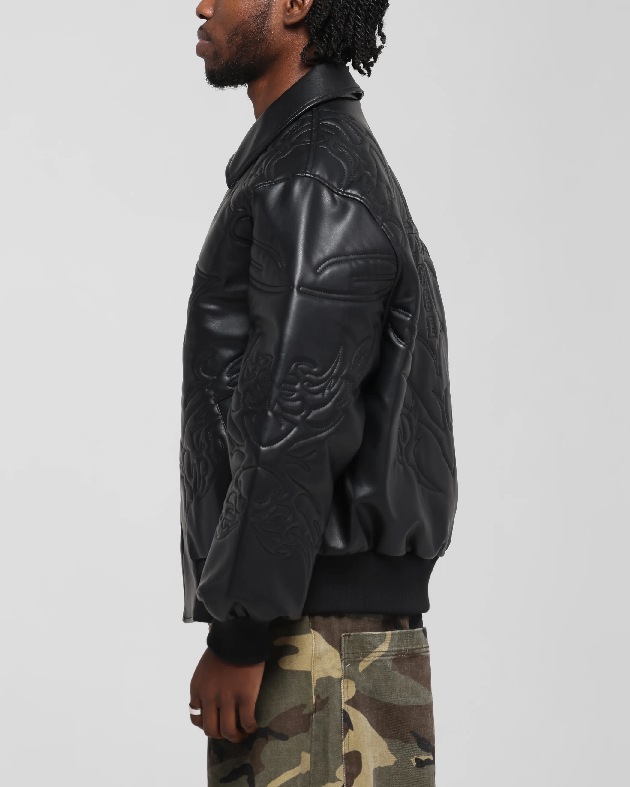 Loiter Fury Vegan Leather Jacket Washed Black - Image 5