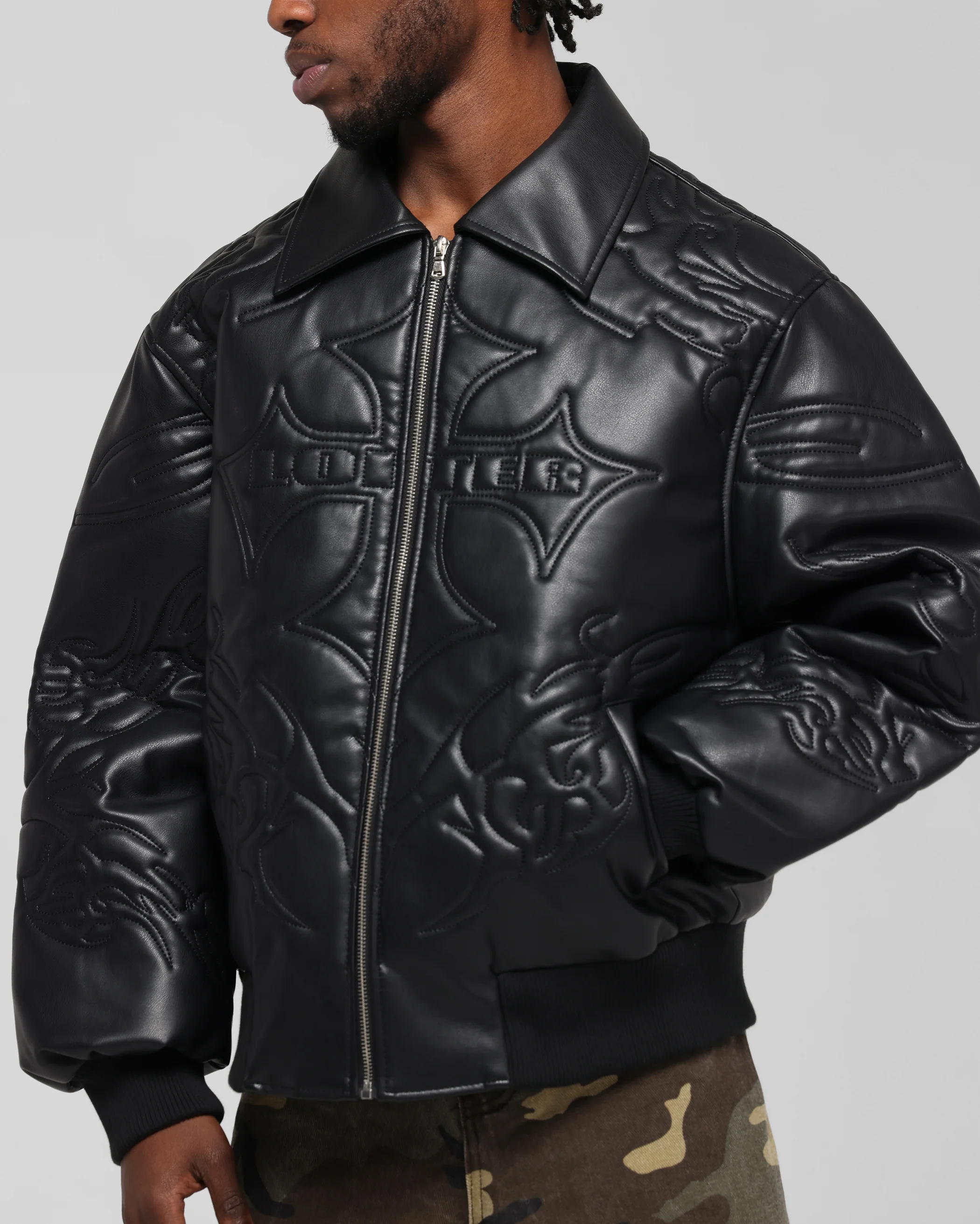 Loiter Fury Vegan Leather Jacket Washed Black - Image 6