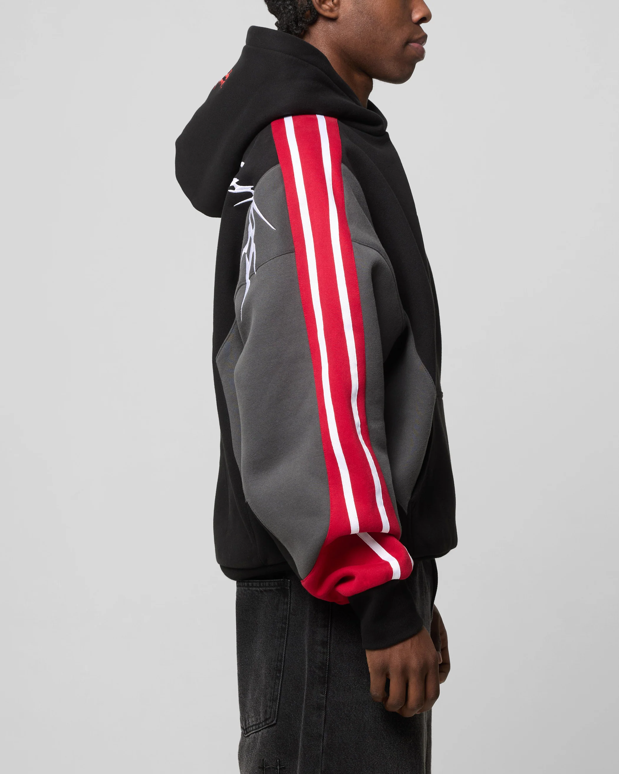 Hunter Patchwork Hoodie Black/Red - Image 5