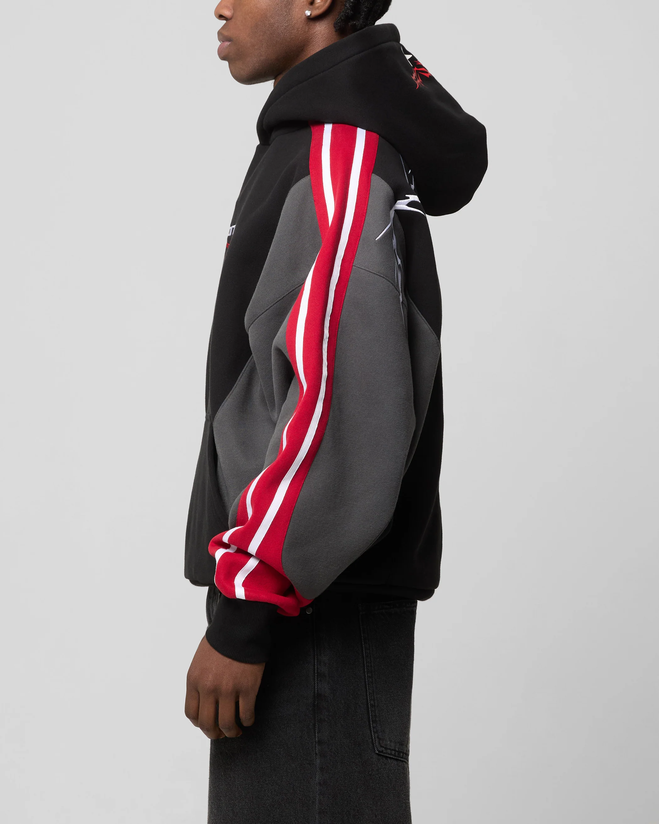 Hunter Patchwork Hoodie Black/Red - Image 6