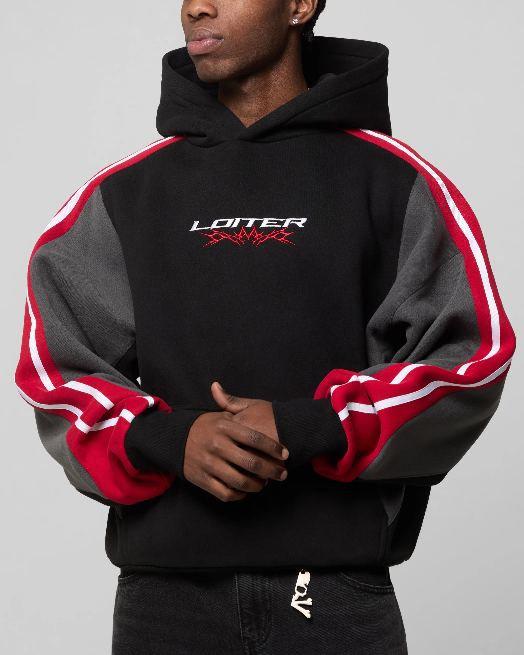 Hunter Patchwork Hoodie Black/Red - Image 7
