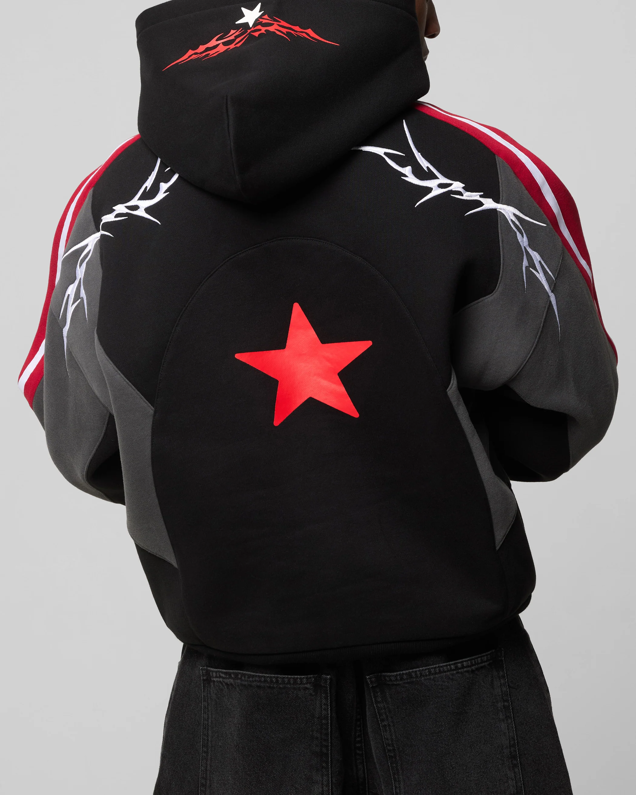 Hunter Patchwork Hoodie Black/Red - Image 8