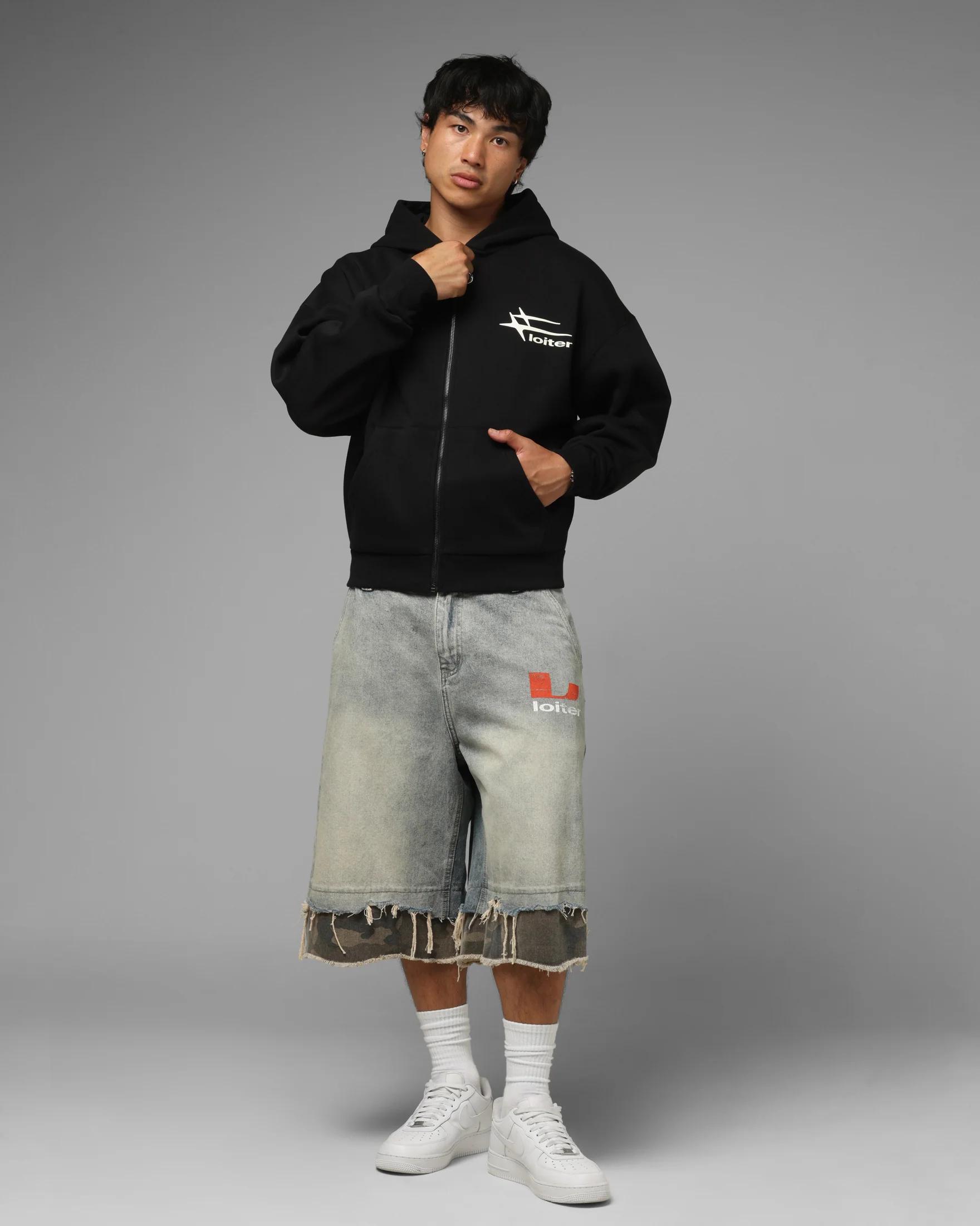 Loiter Ultra Hybrid Zip Hoodie Black/Camo - Image 4