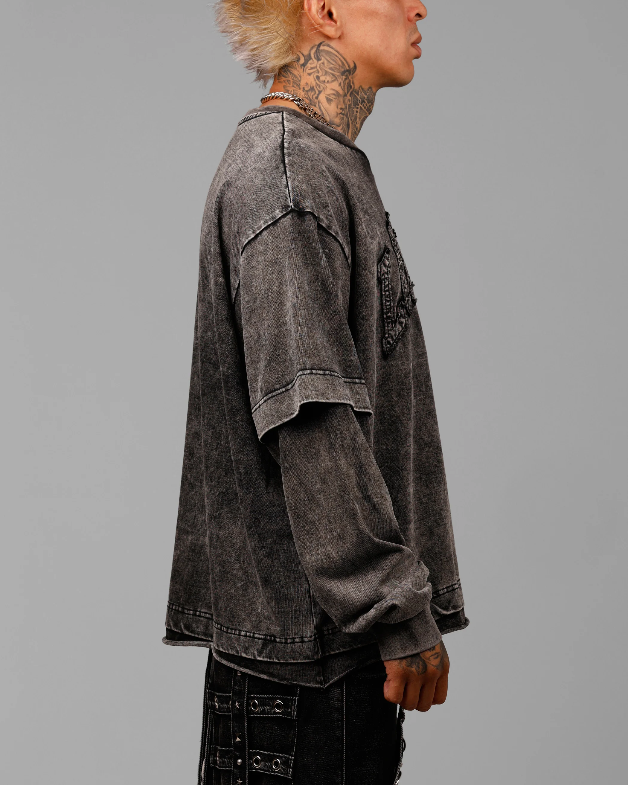 Impact Long Sleeve T-Shirt Washed Black/White - Image 2