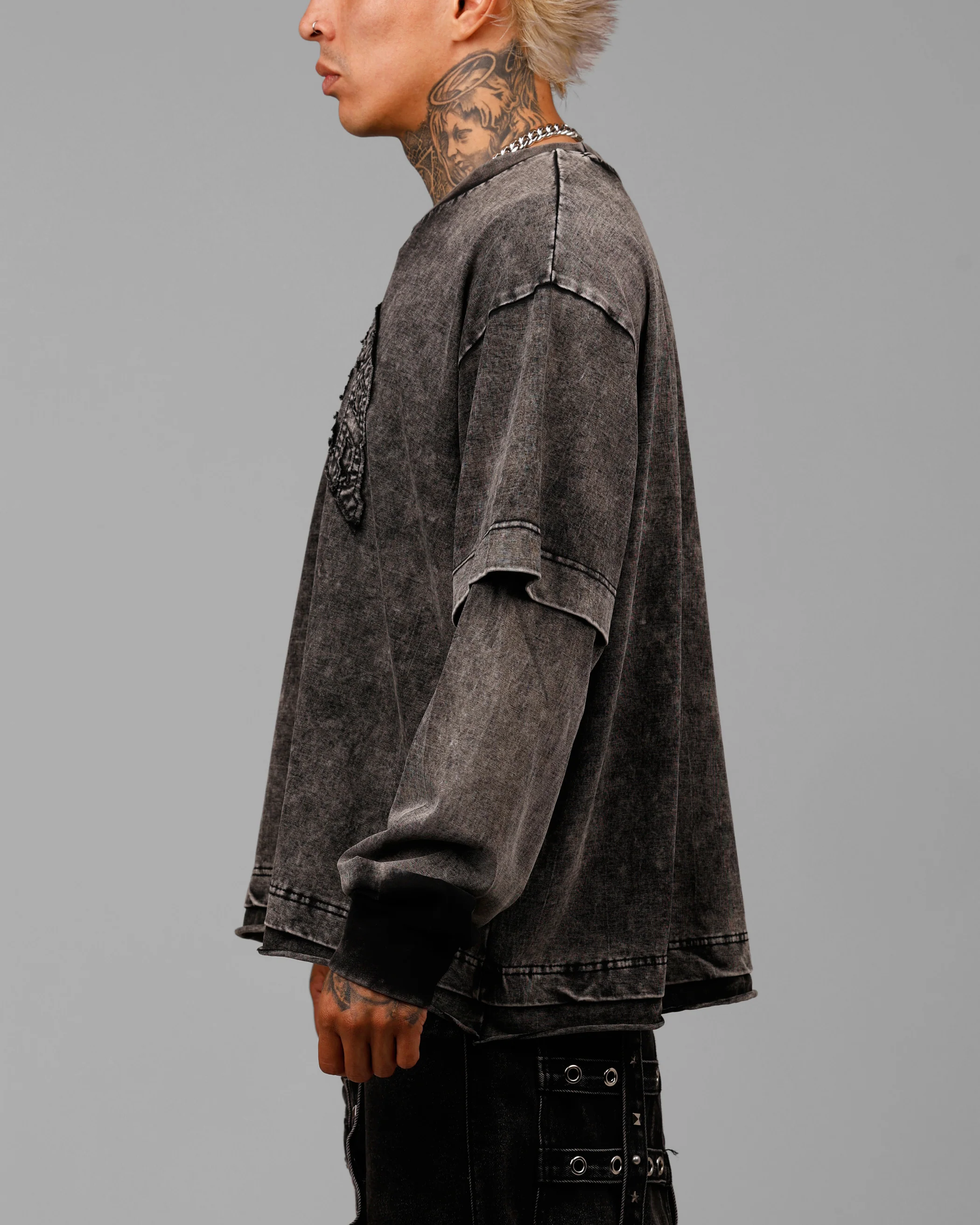 Impact Long Sleeve T-Shirt Washed Black/White - Image 3