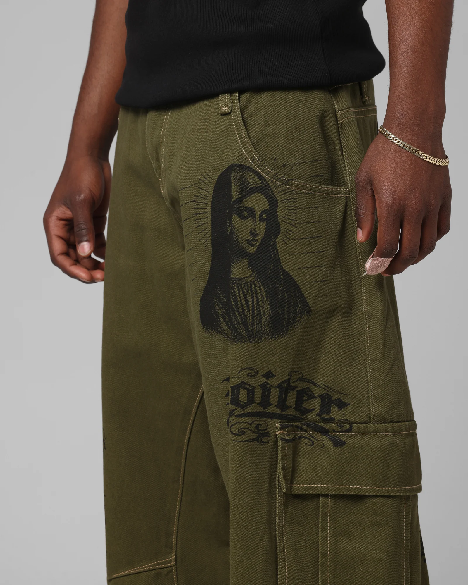 Loiter Layered Holy Fire Cargo Pants Khaki - Image 3