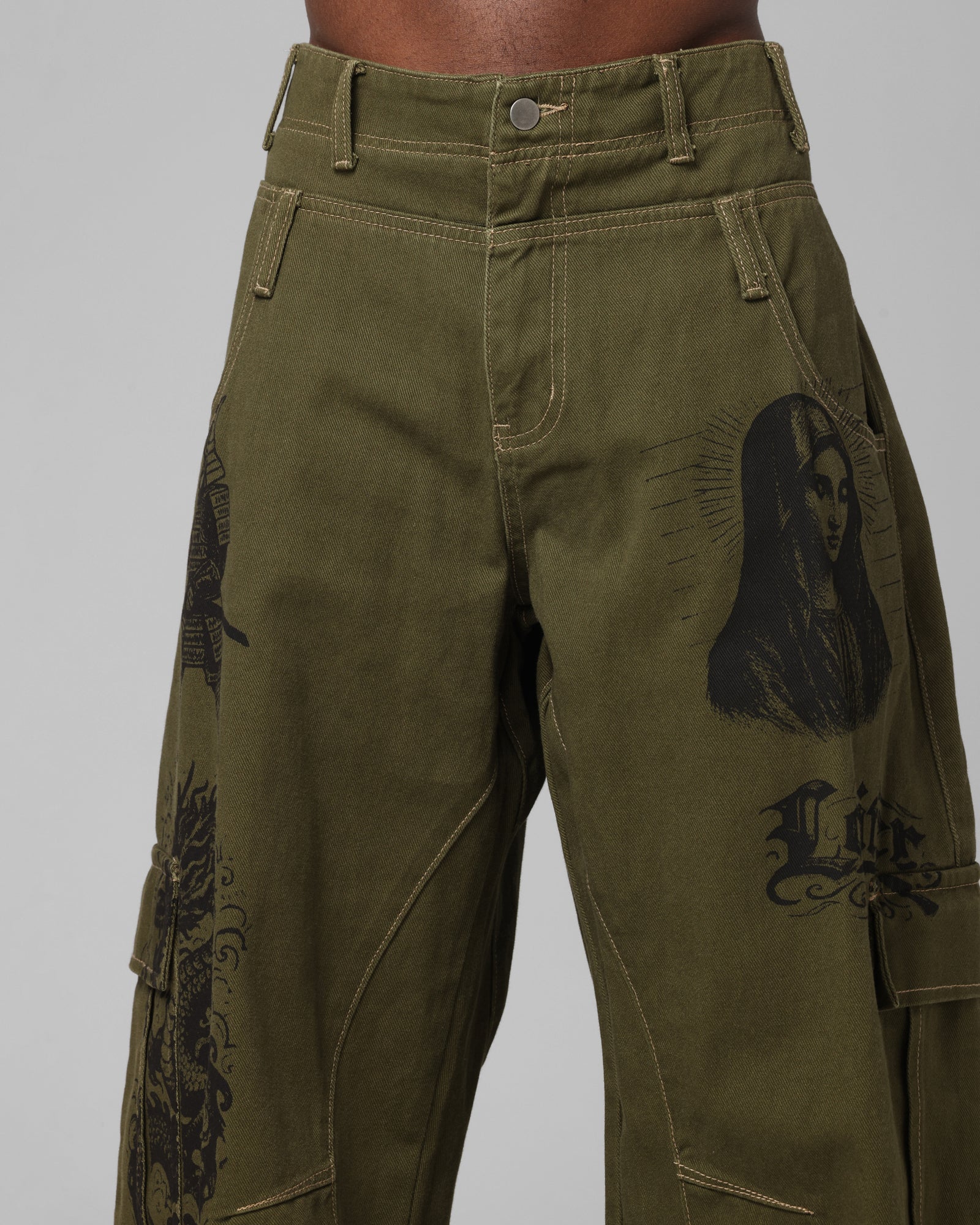 Loiter Layered Holy Fire Cargo Pants Khaki - Image 7