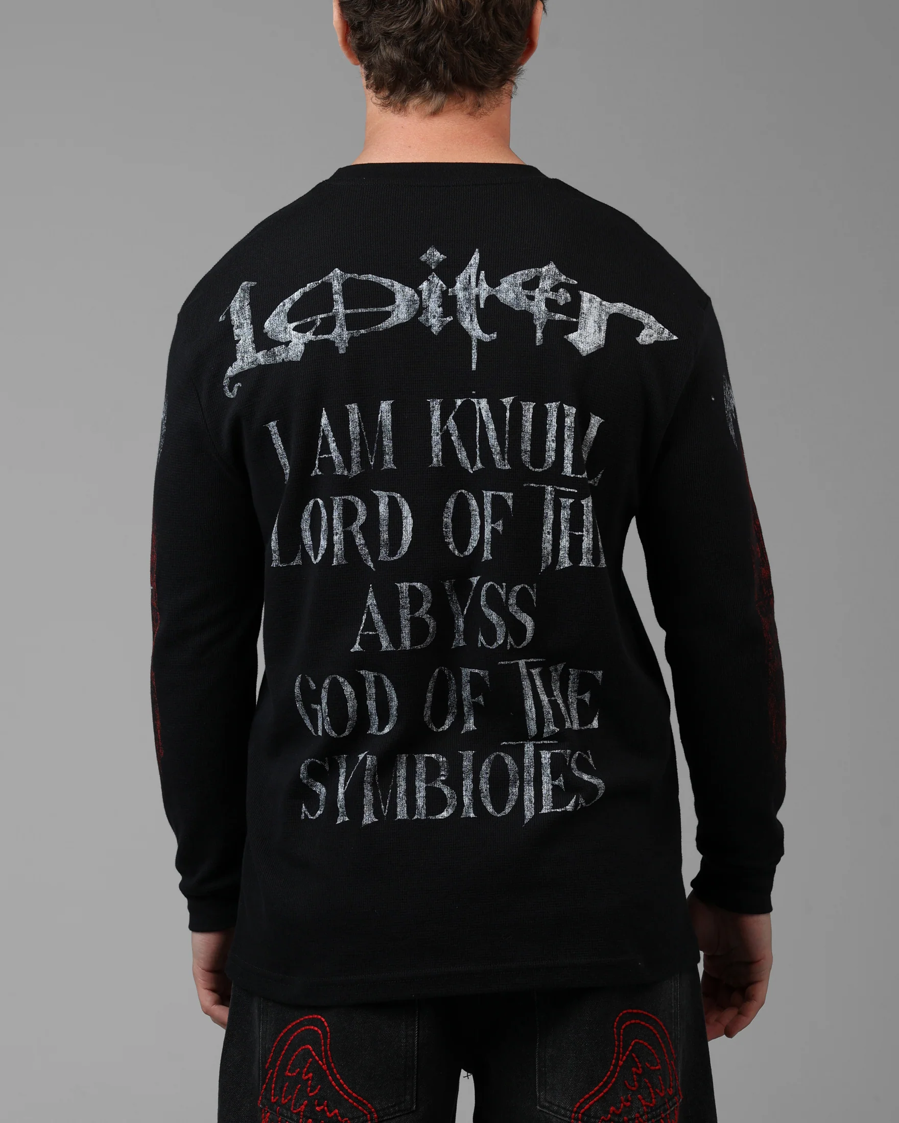 Loiter Marvel Knull Long Sleeve Waffle T-Shirt Black - Image 2