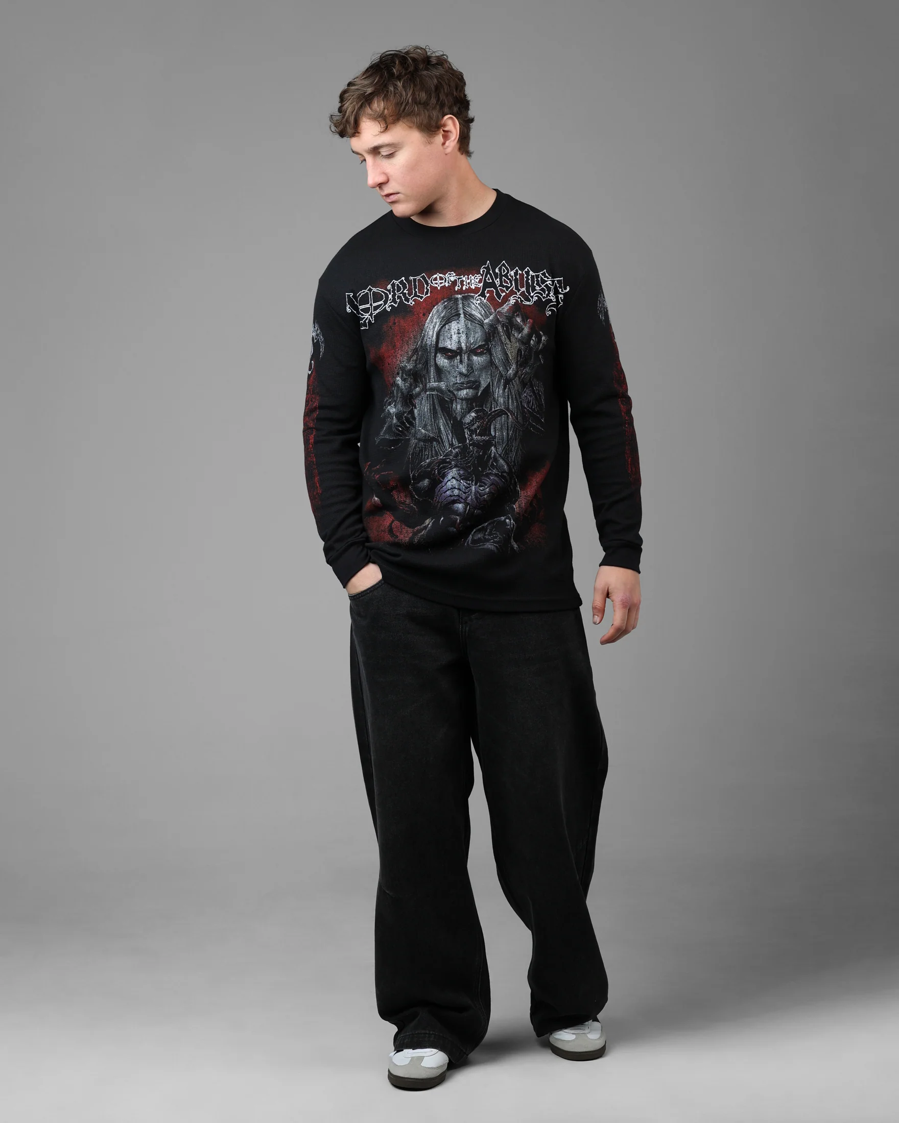 Loiter Marvel Knull Long Sleeve Waffle T-Shirt Black - Image 3