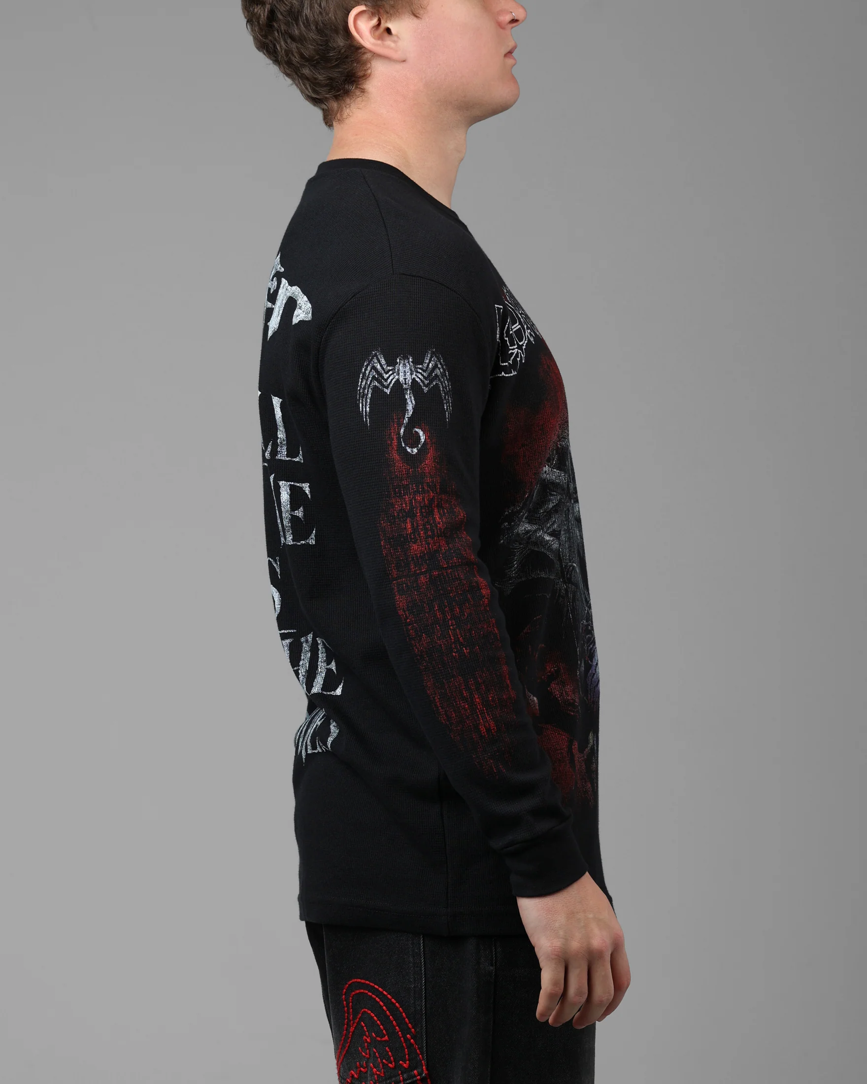 Loiter Marvel Knull Long Sleeve Waffle T-Shirt Black - Image 4