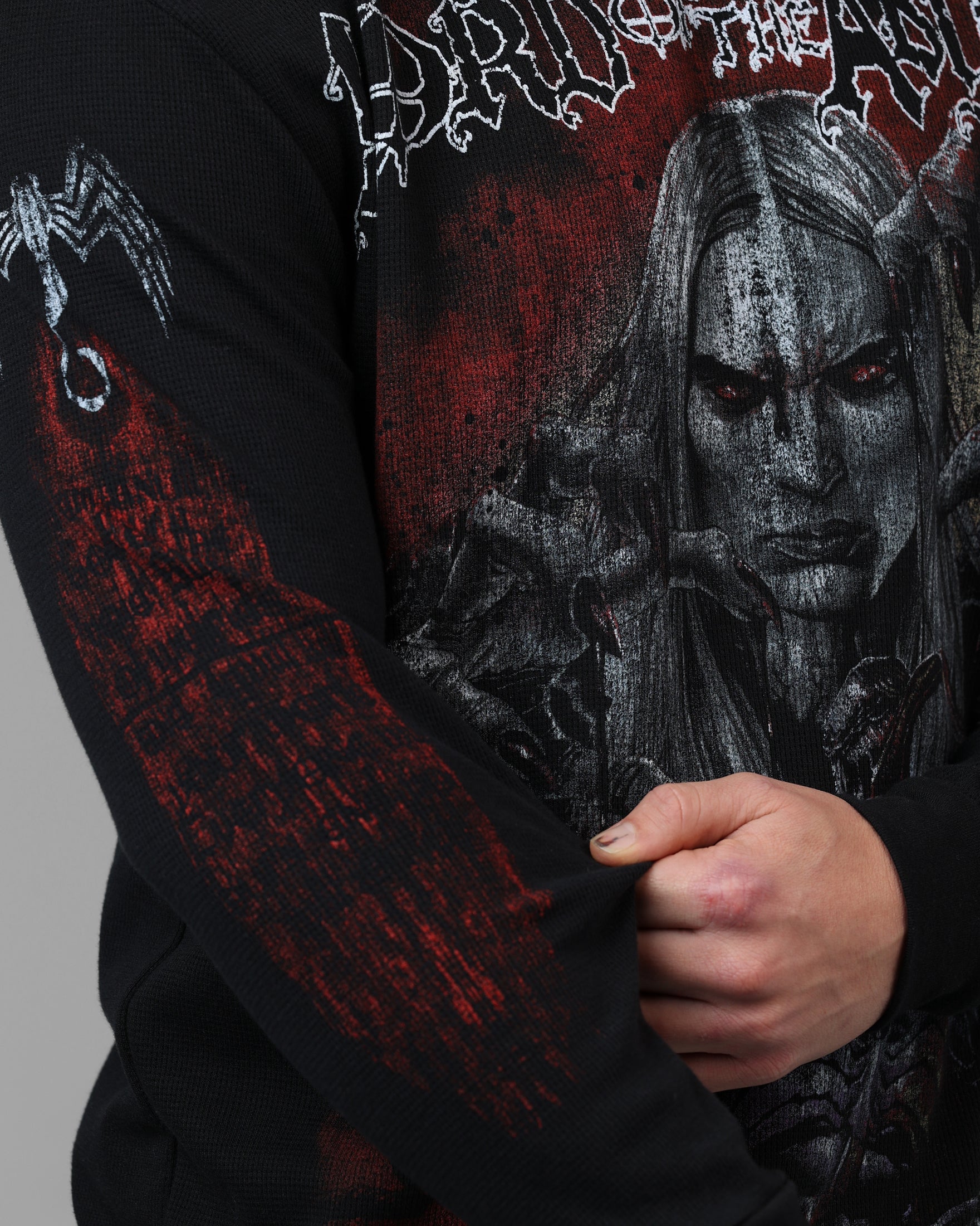 Loiter Marvel Knull Long Sleeve Waffle T-Shirt Black - Image 7