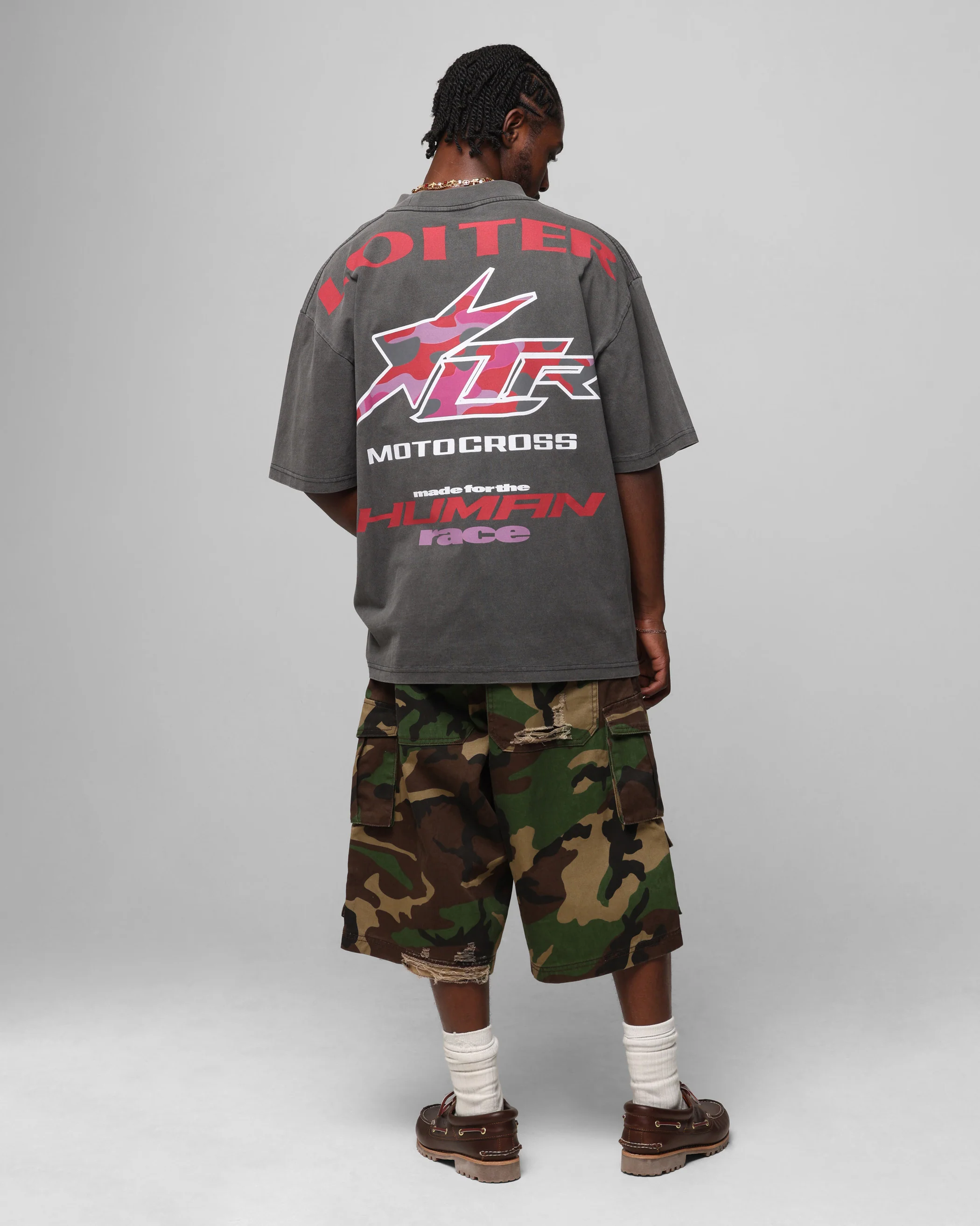 Loiter Motocross Vintage T-Shirt Charcoal/Red - Image 4