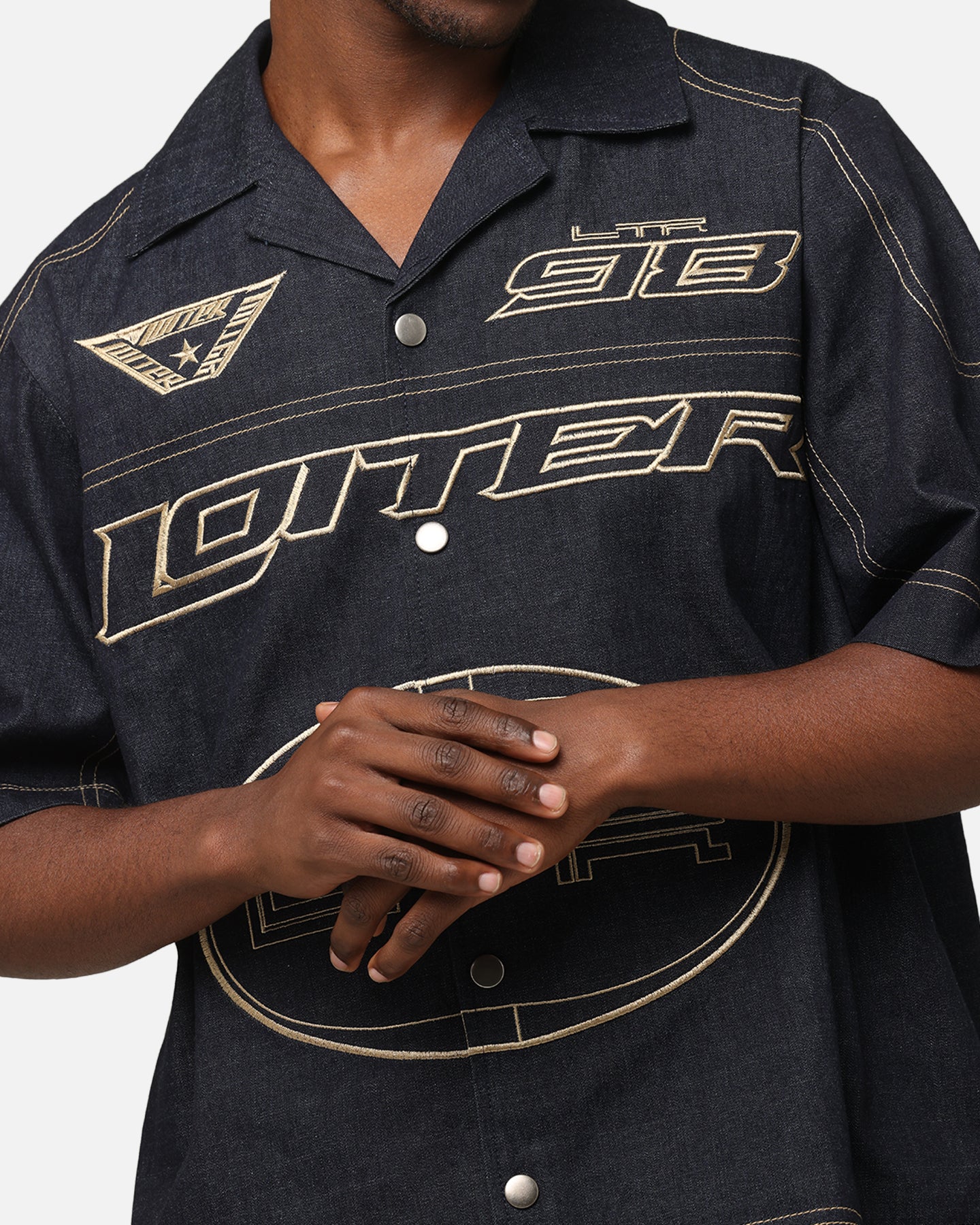 Loiter Motor Denim Button Up Shirt Indigo - Image 7