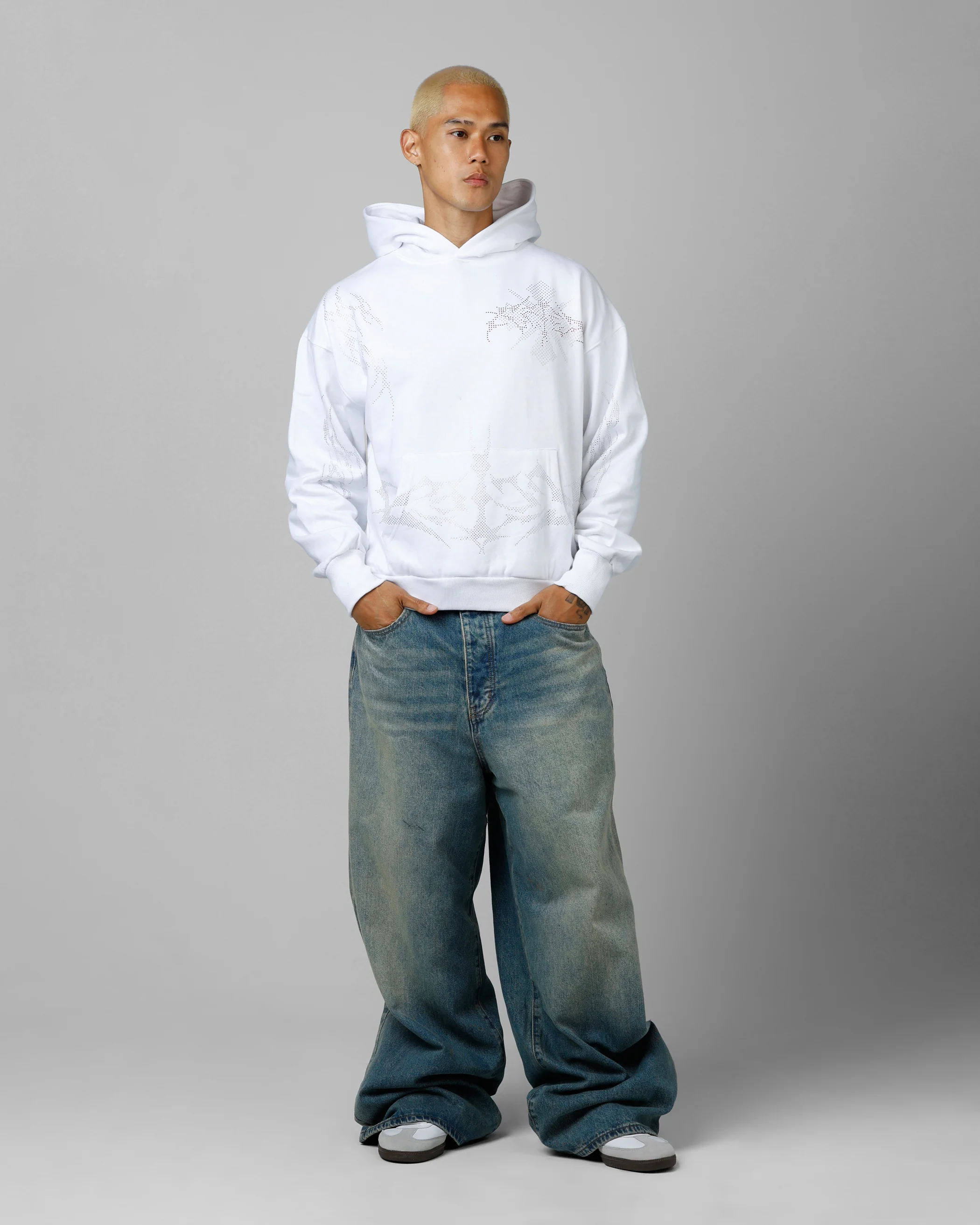 Opaque Rhinestone Premium Hoodie Off White - Image 3