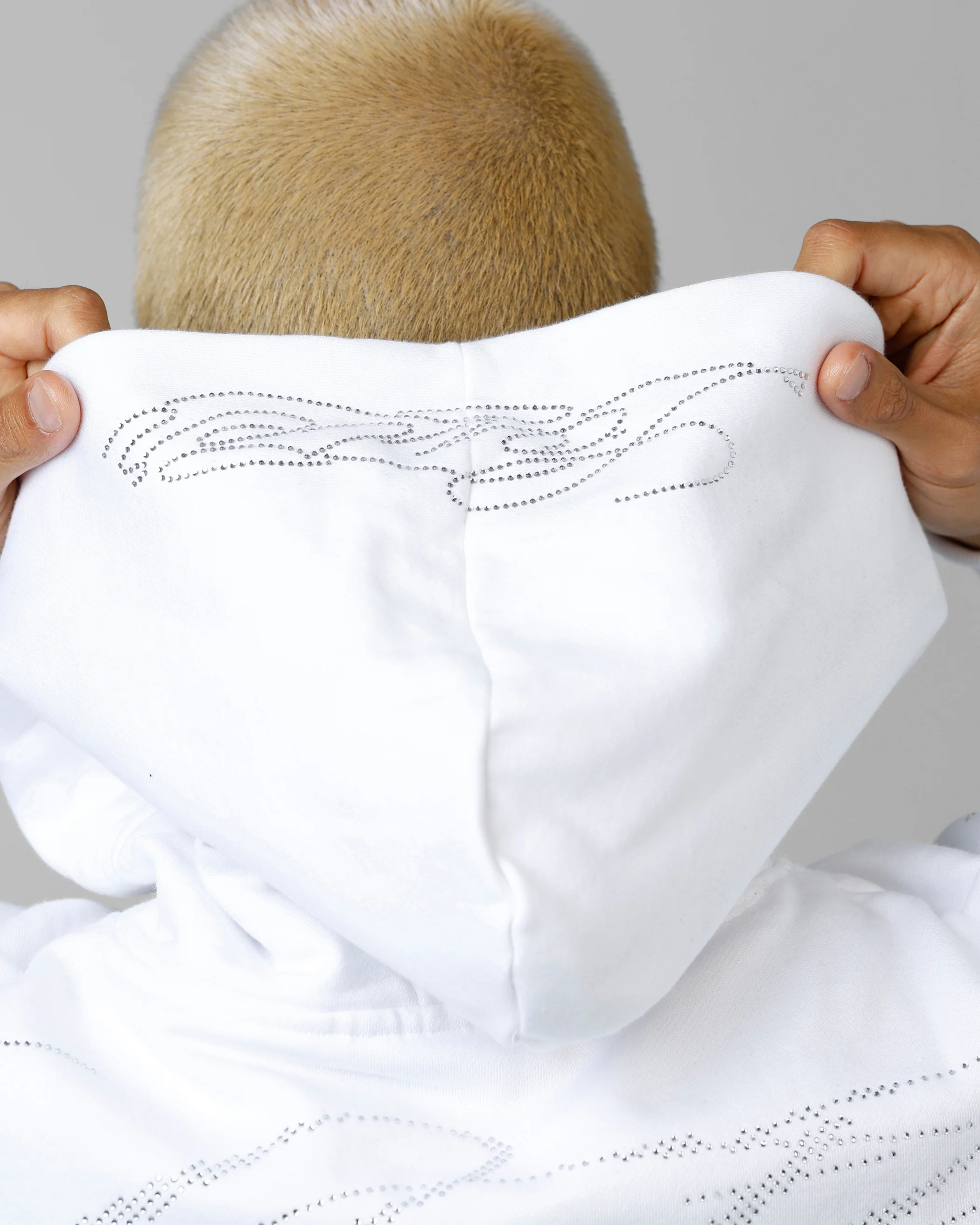Opaque Rhinestone Premium Hoodie Off White - Image 7