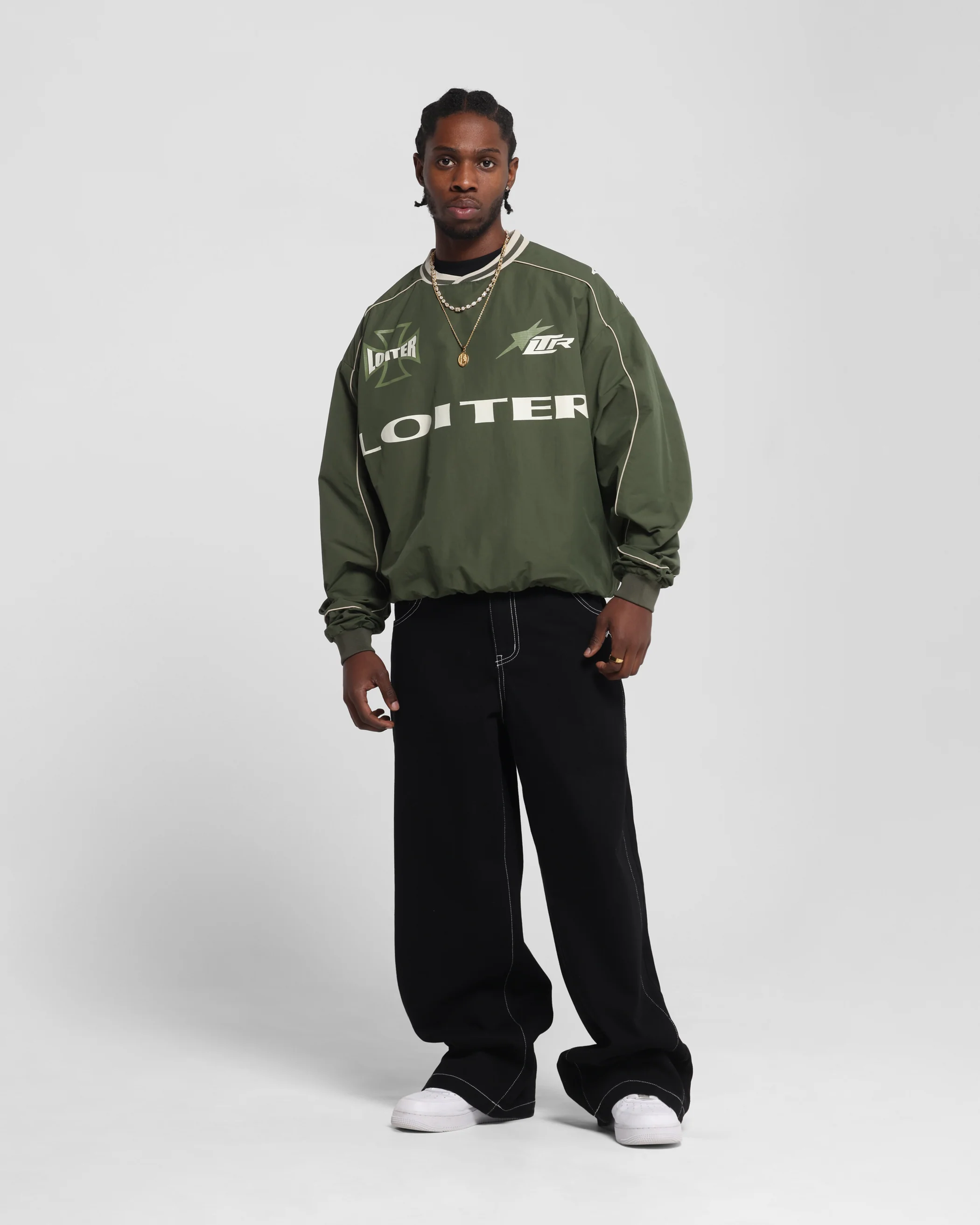 Loiter Racer Nylon Jersey Crewneck Dark Green - Image 3