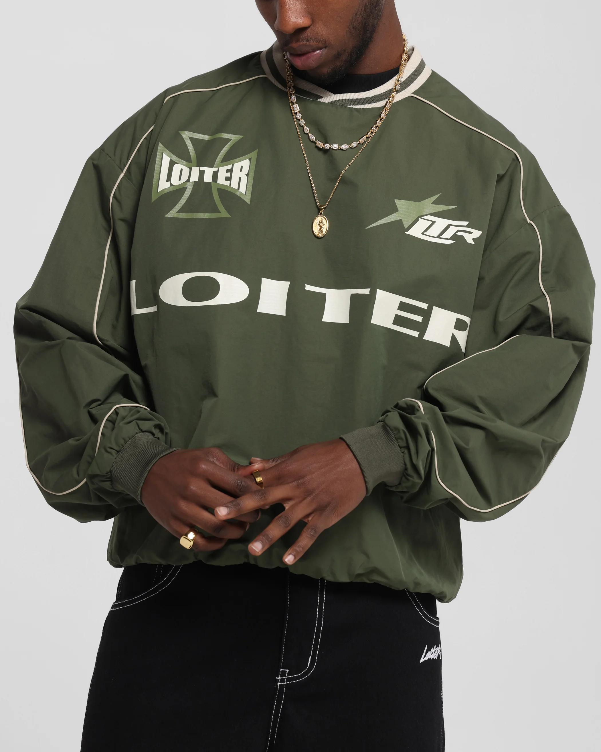 Loiter Racer Nylon Jersey Crewneck Dark Green - Image 7
