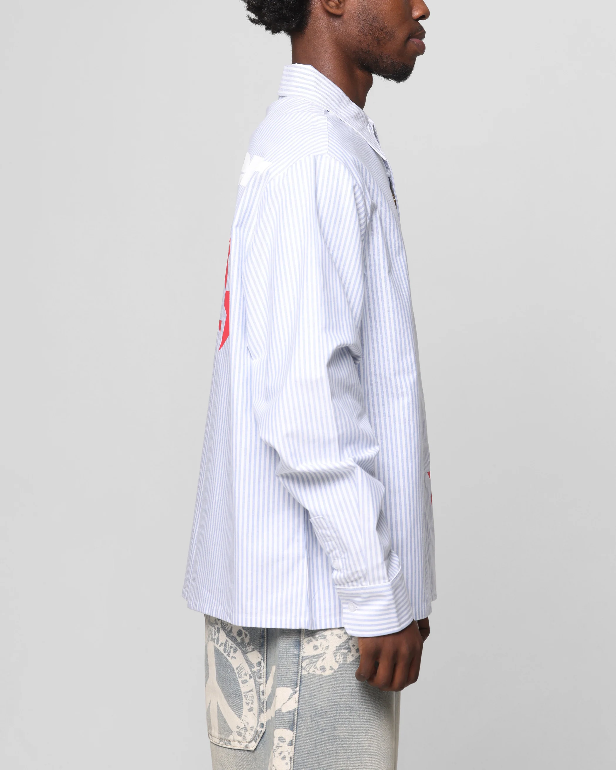 Loiter Solar Button Up Shirt Blue Pin Stripe - Image 5