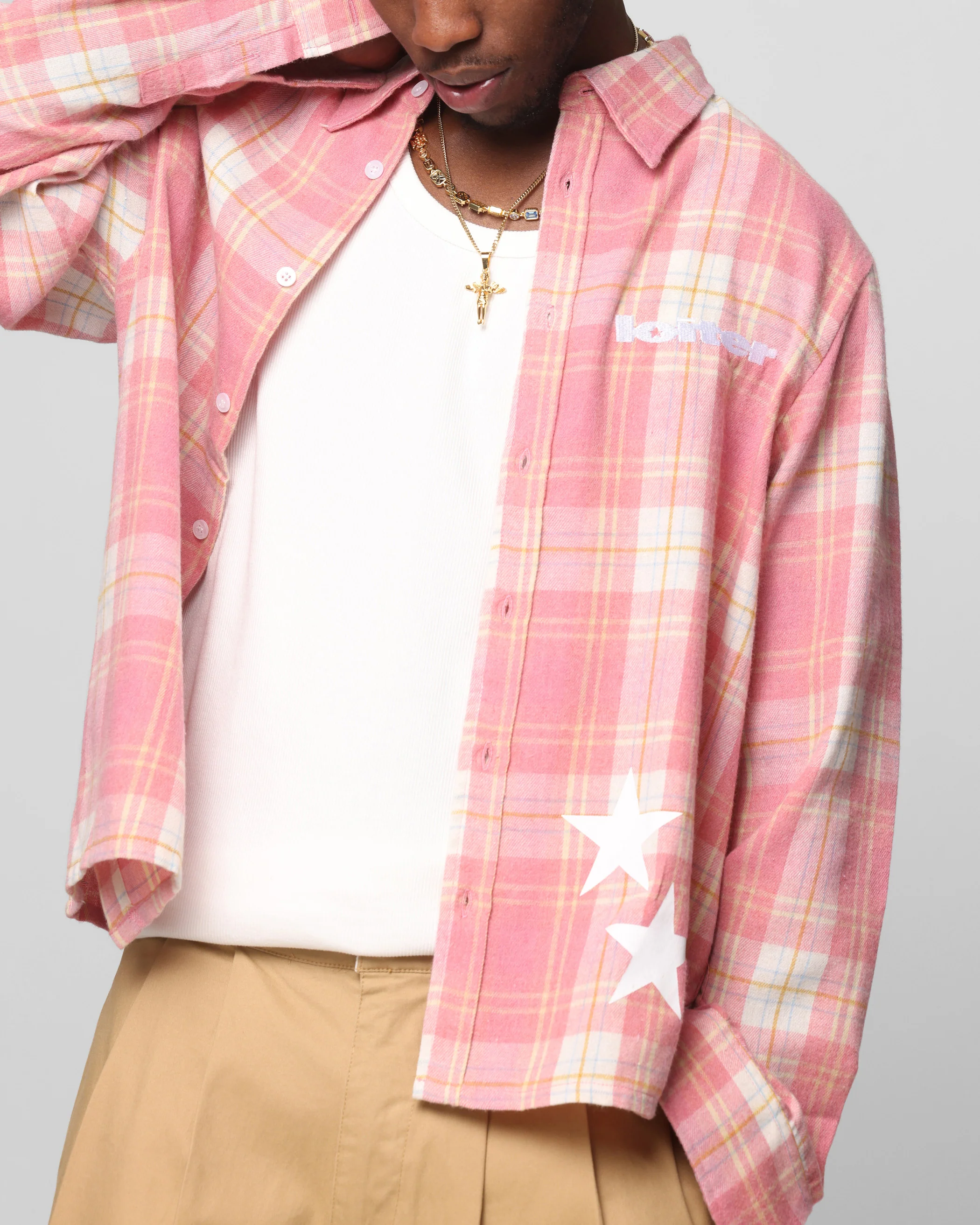 Loiter Solar Button Up Shirt Red Check - Image 7
