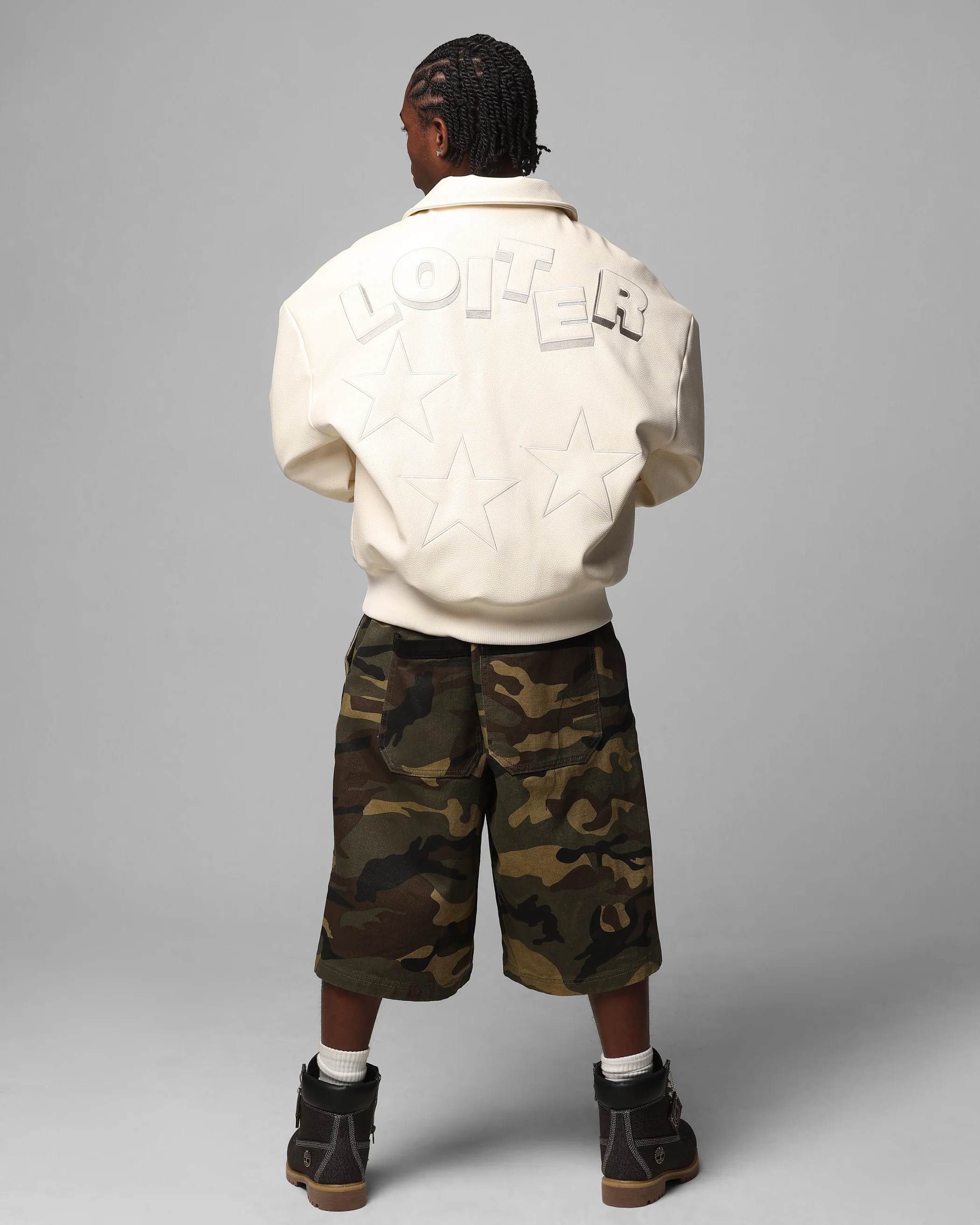 Loiter Solar Vegan Leather Varsity Jacket Beige - Image 4