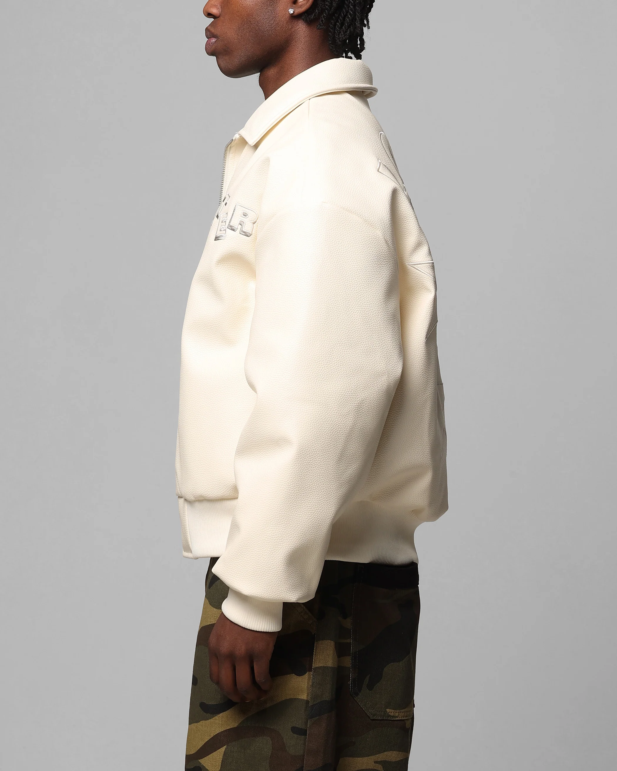Loiter Solar Vegan Leather Varsity Jacket Beige - Image 6